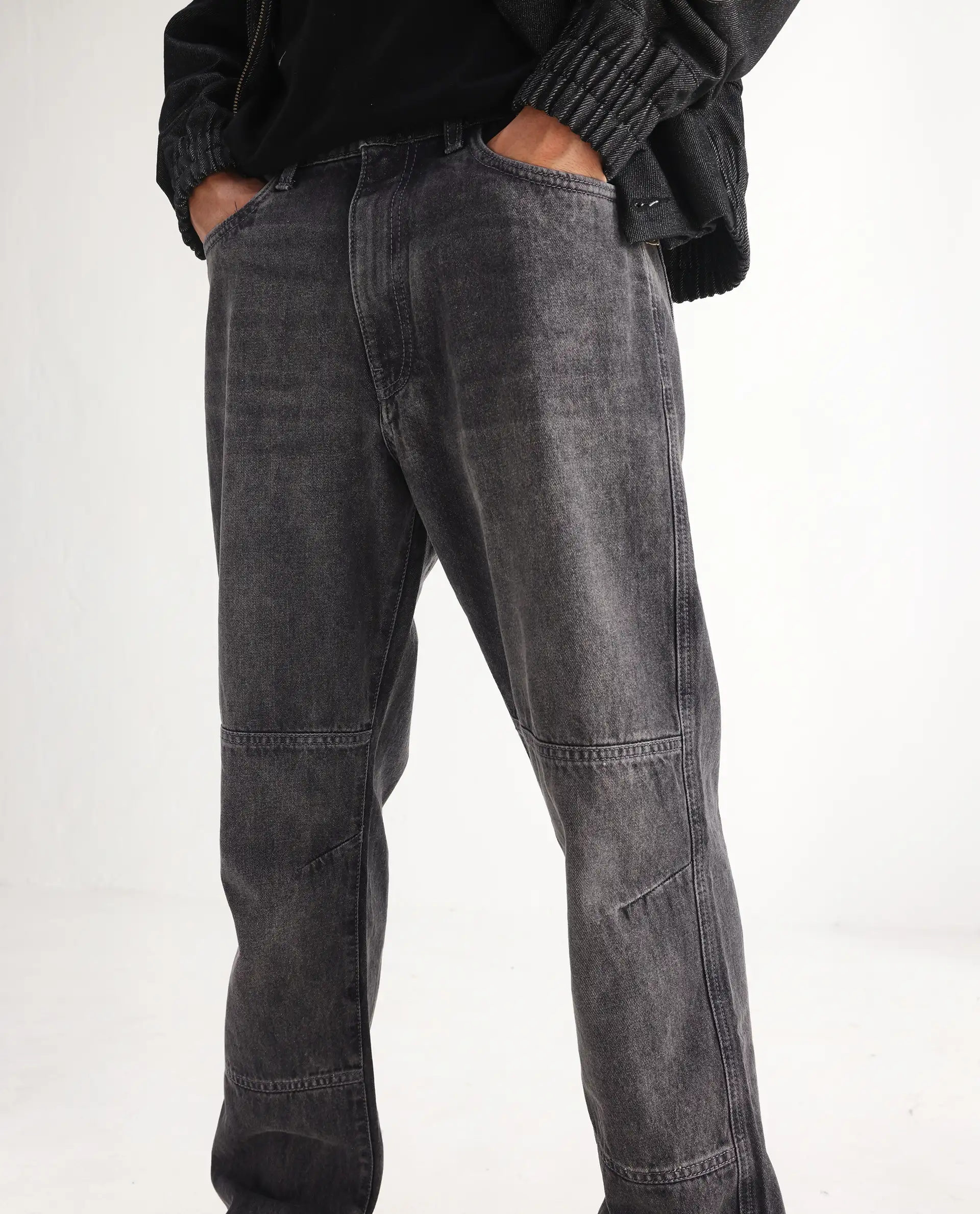 Rare Rabbit Men's Oleg Dark Grey Cotton Plain Morris Regular Fit Jeans - Image 2