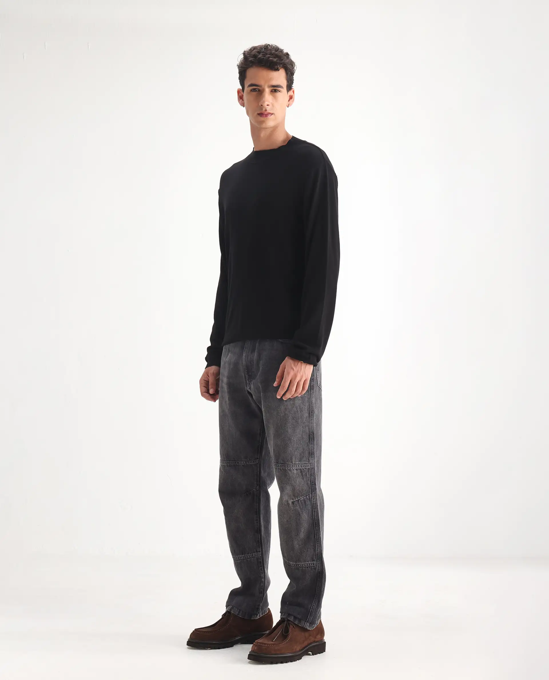 Rare Rabbit Men's Oleg Dark Grey Cotton Plain Morris Regular Fit Jeans - Image 3