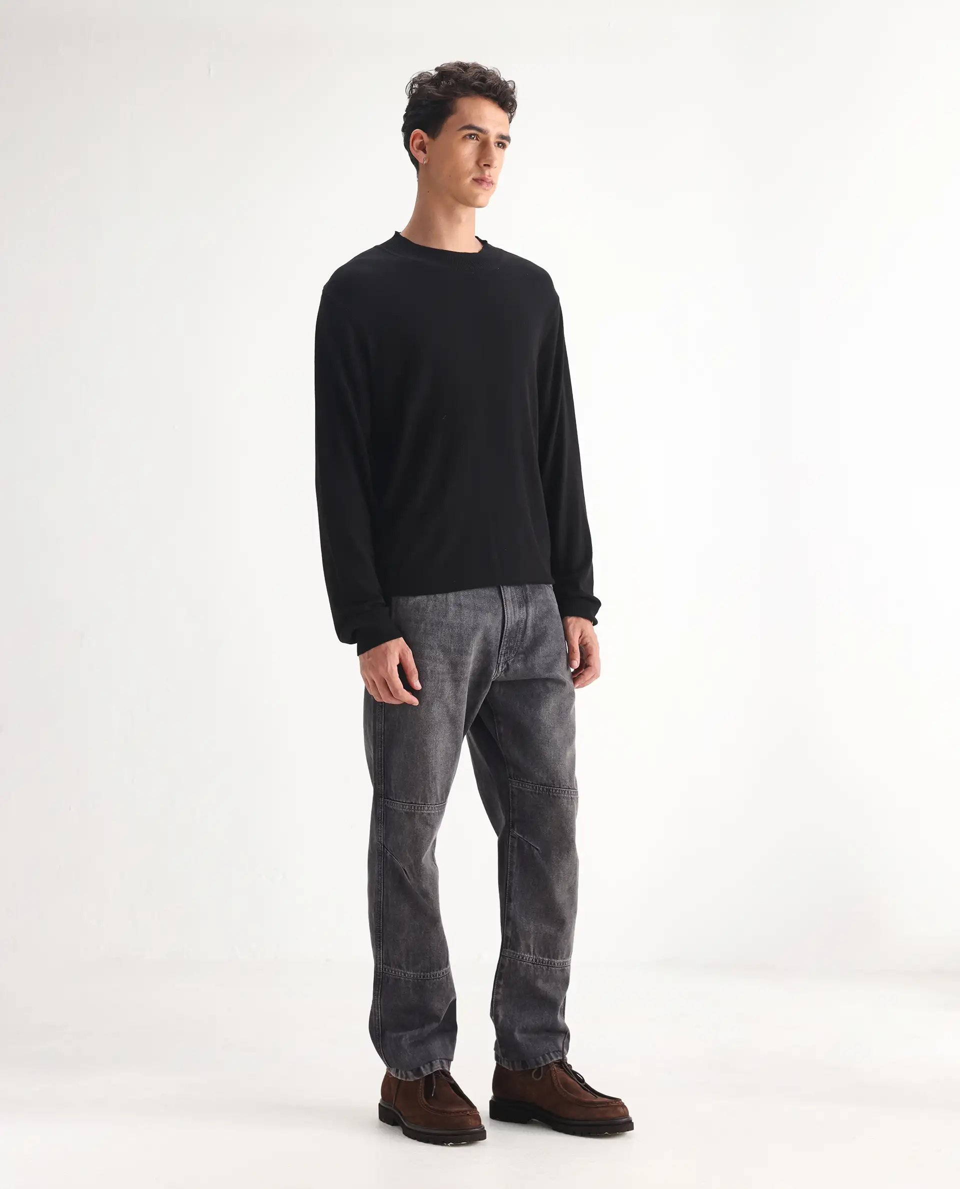 Rare Rabbit Men's Oleg Dark Grey Cotton Plain Morris Regular Fit Jeans - Image 4