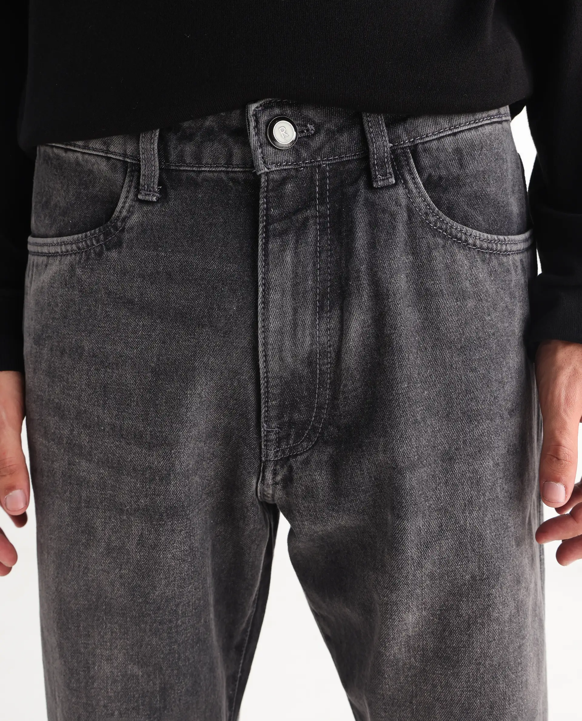 Rare Rabbit Men's Oleg Dark Grey Cotton Plain Morris Regular Fit Jeans - Image 5