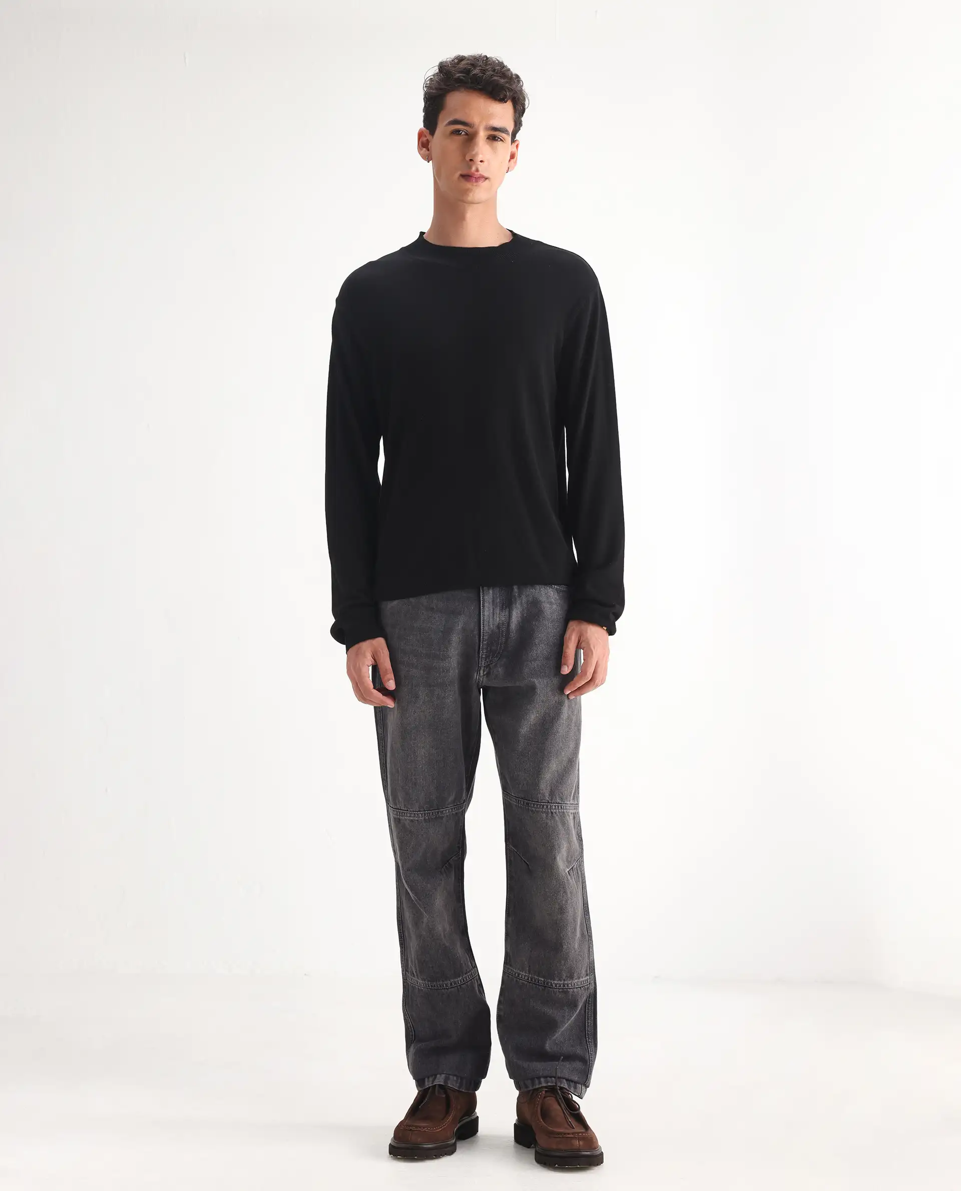 Rare Rabbit Men's Oleg Dark Grey Cotton Plain Morris Regular Fit Jeans - Image 7