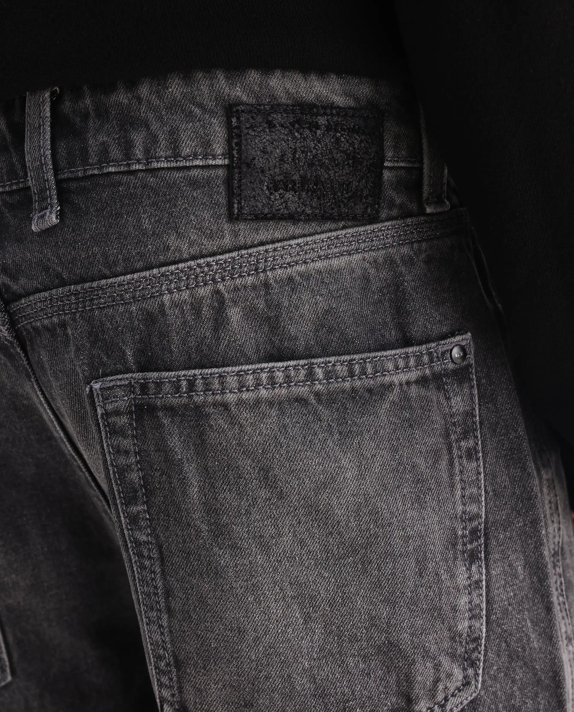 Rare Rabbit Men's Oleg Dark Grey Cotton Plain Morris Regular Fit Jeans - Image 8