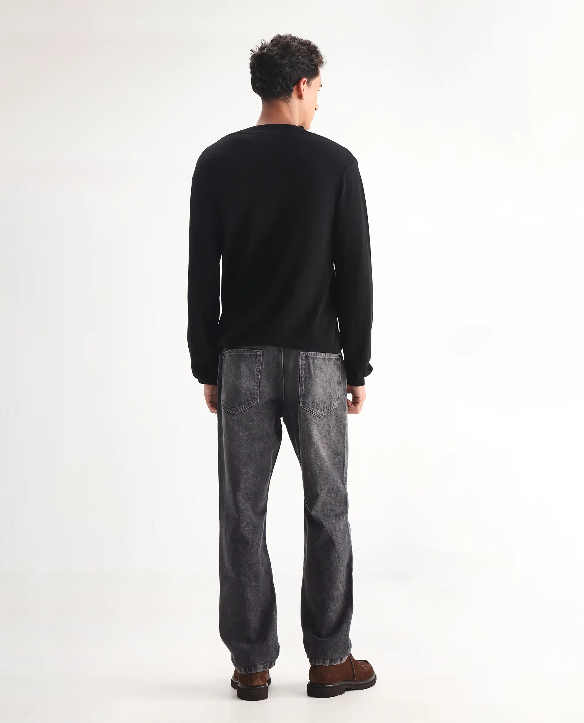 Rare Rabbit Men's Oleg Dark Grey Cotton Plain Morris Regular Fit Jeans - Image 9