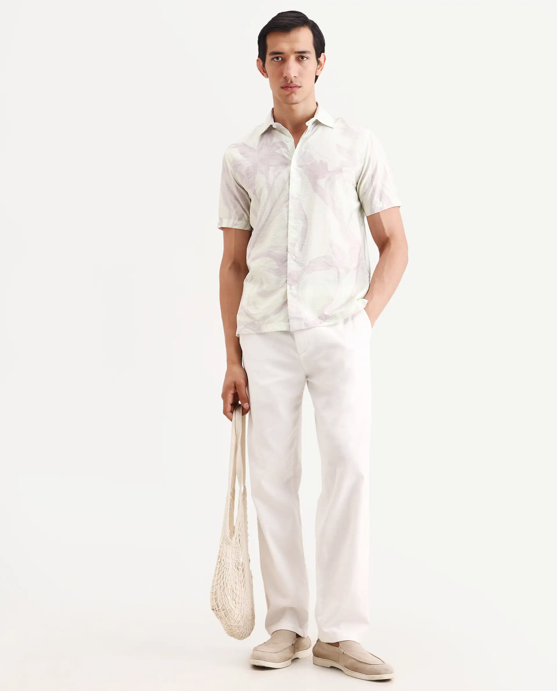 Rare Rabbit Men's Olek Off White Viscose Blend Fabric Half Sleeve Spread Collar Regular Fit Floral Print Shirt - Image 2
