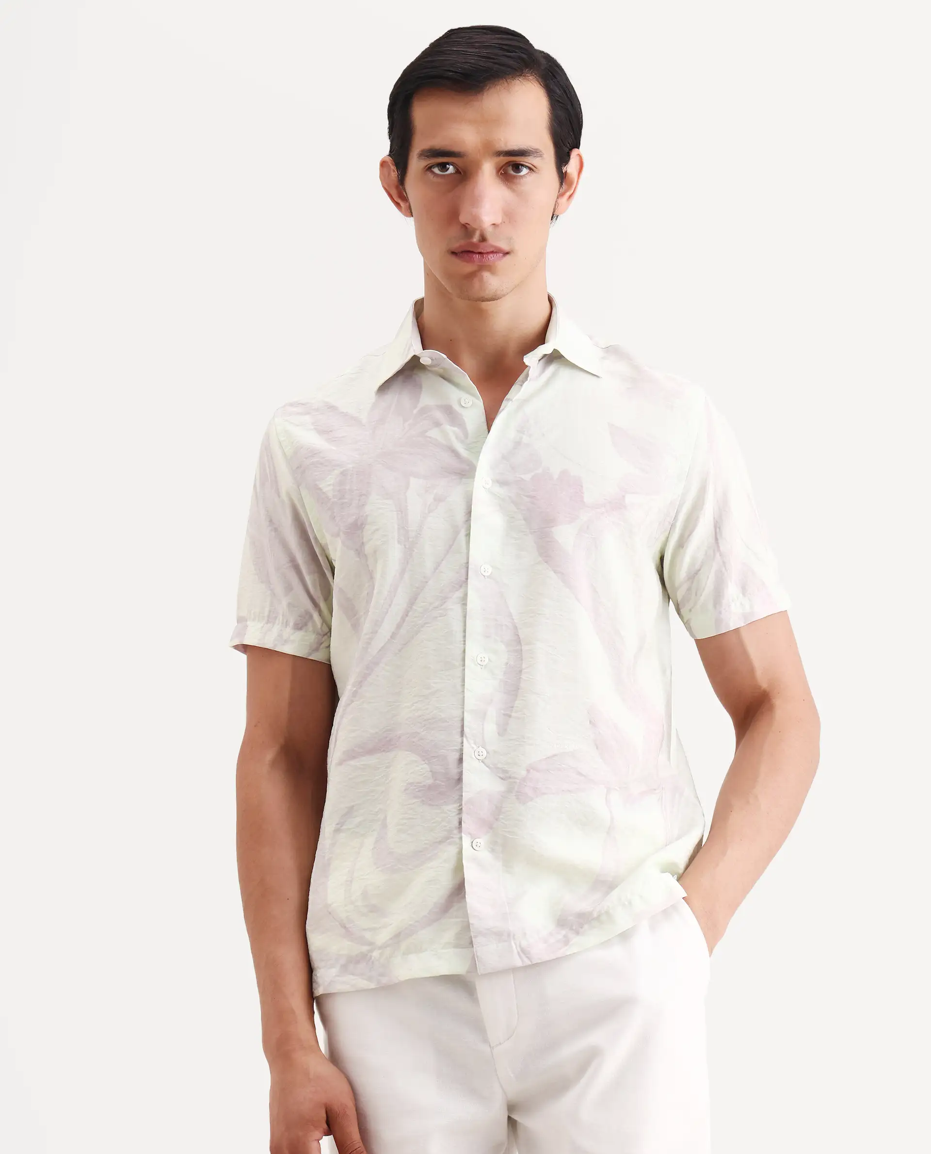 Rare Rabbit Men's Olek Off White Viscose Blend Fabric Half Sleeve Spread Collar Regular Fit Floral Print Shirt - Image 4
