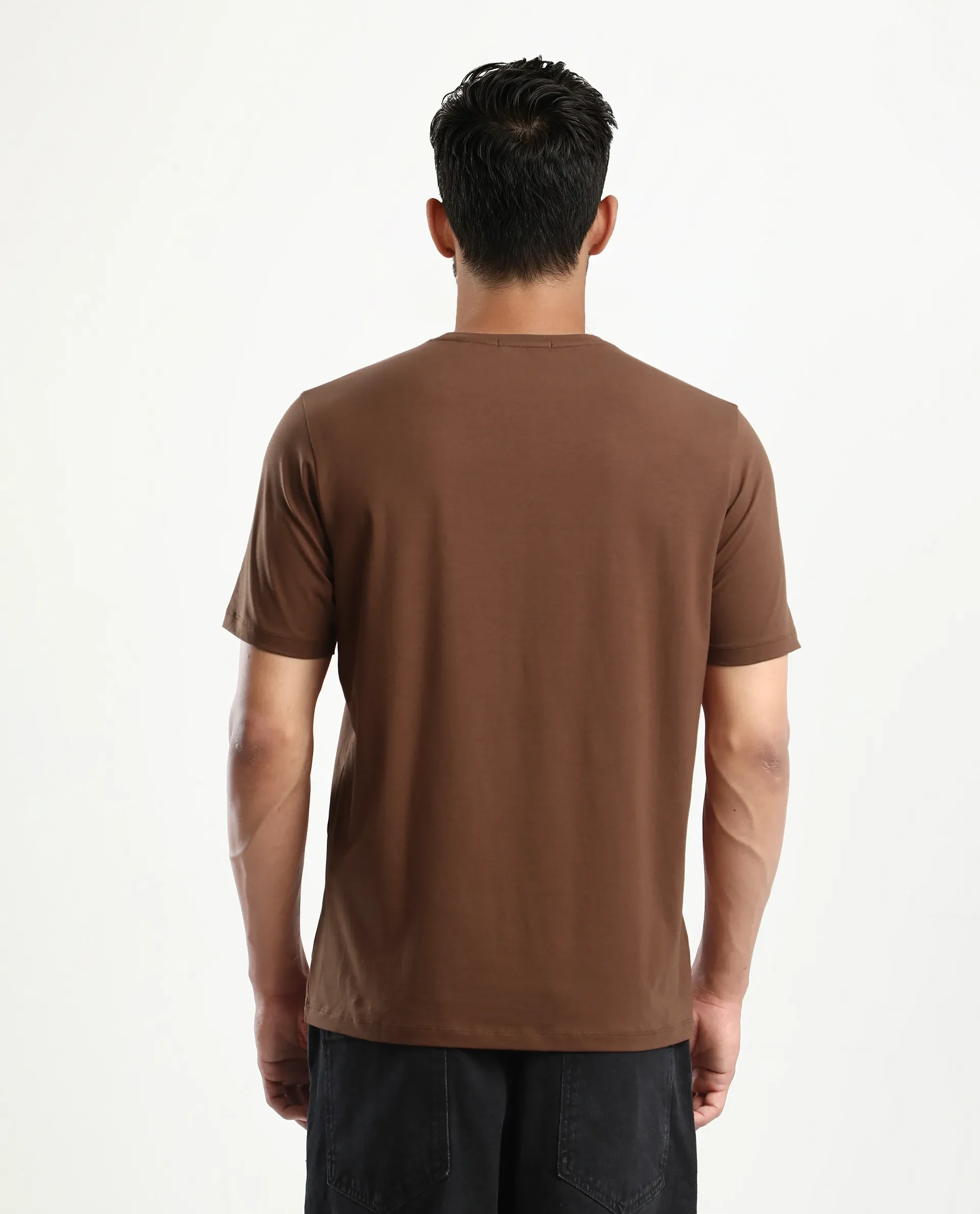 Rare Rabbit Men's Olen Brown Cotton Blend Graphic Print Regular Fit Half Sleeve Crew Neck T-Shirt - Image 8