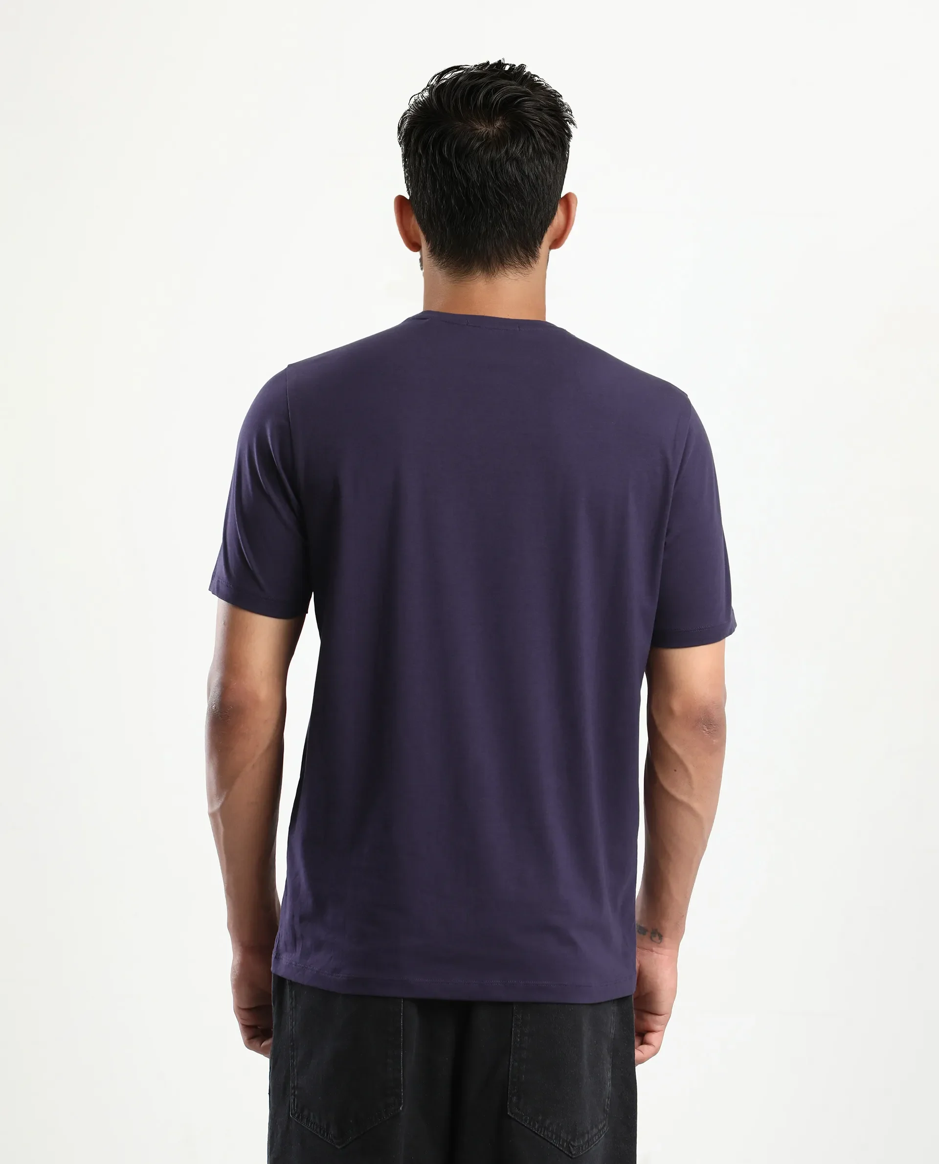 Rare Rabbit Men's Olen Dark Purple Cotton Blend Graphic Print Regular Fit Half Sleeve Crew Neck T-Shirt - Image 8