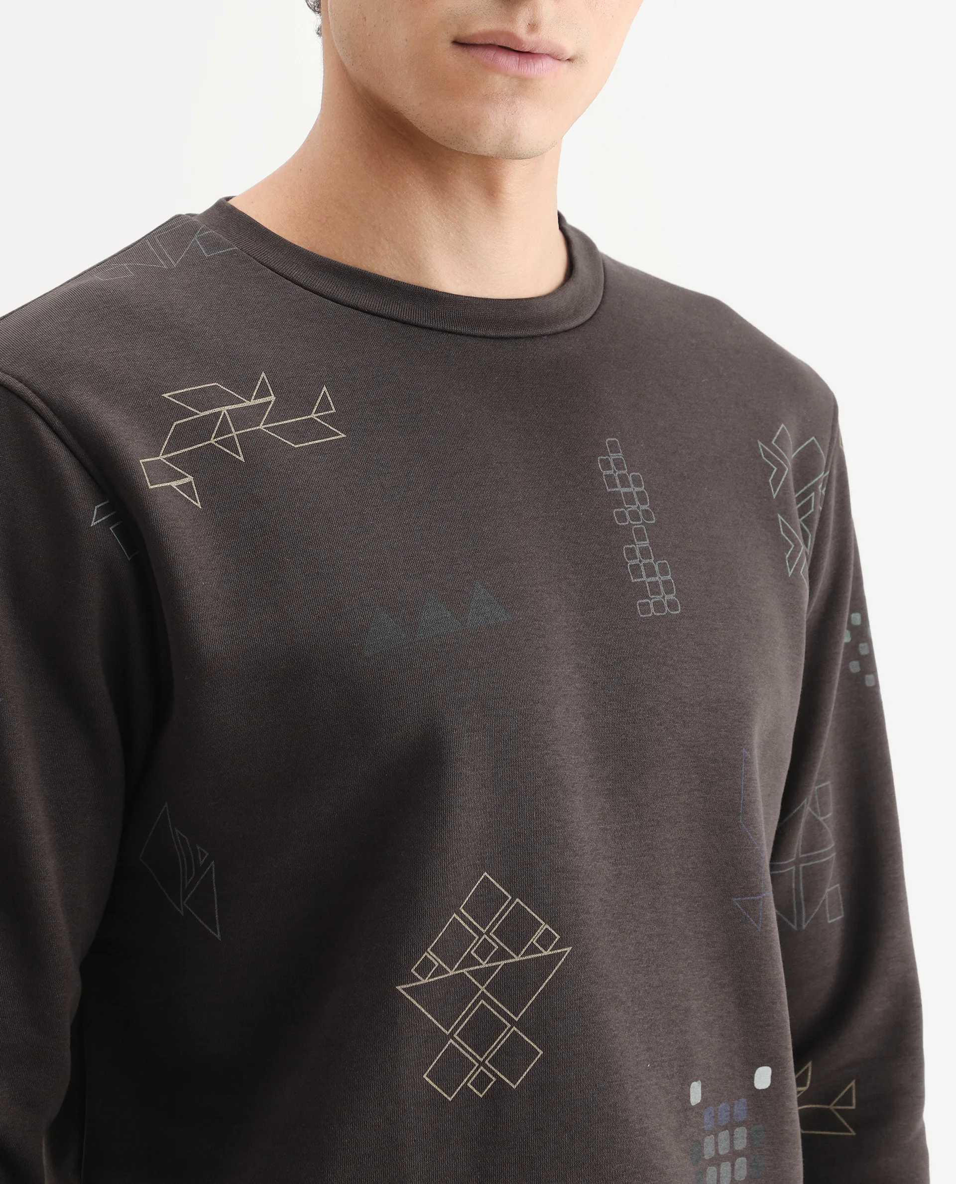 Rare Rabbit Men's Oli Brown Cotton Graphic Print Relaxed Fit Full Sleeve Crew Neck Sweatshirt - Image 4