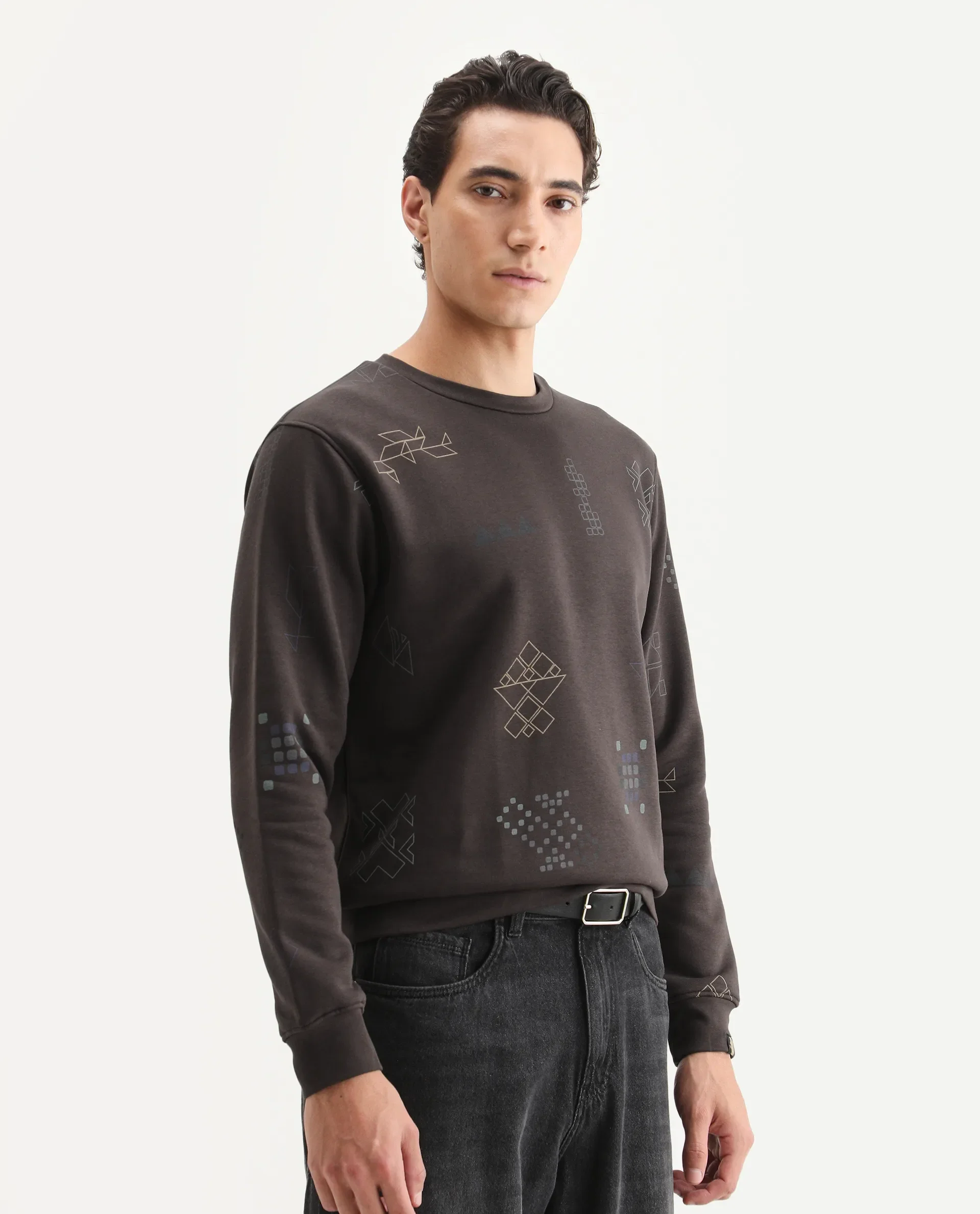 Rare Rabbit Men's Oli Brown Cotton Graphic Print Relaxed Fit Full Sleeve Crew Neck Sweatshirt - Image 6