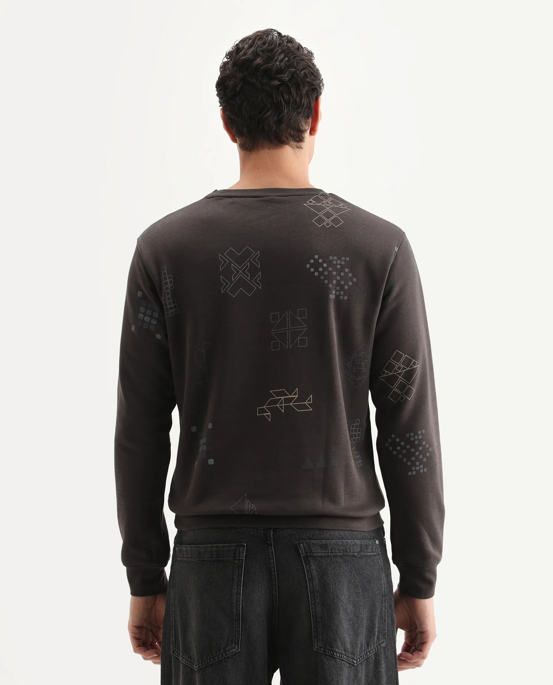 Rare Rabbit Men's Oli Brown Cotton Graphic Print Relaxed Fit Full Sleeve Crew Neck Sweatshirt - Image 7