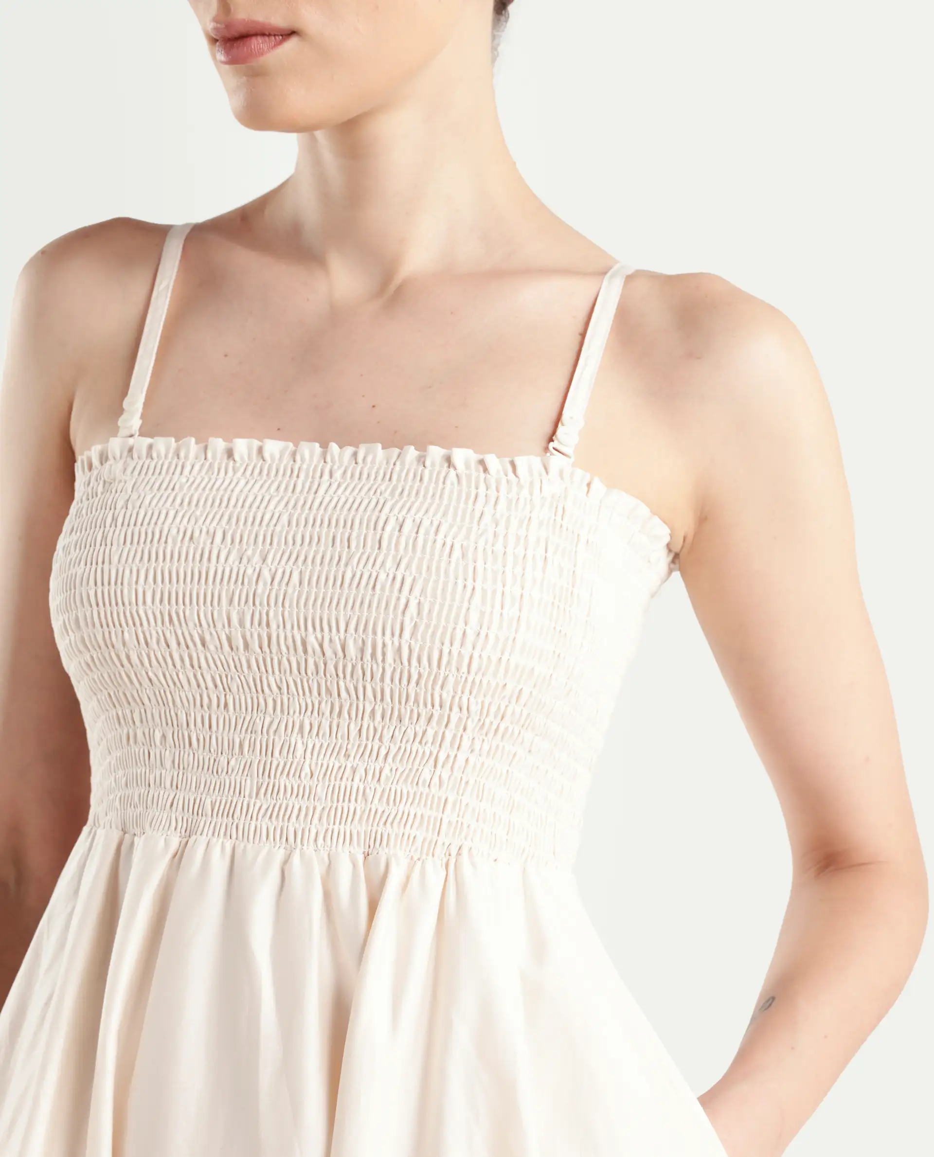 Rareism Women's Oligue Beige Cotton Shoulder Strap Plain Shoulder Strap Midi Fit And Flare Dress - Image 3