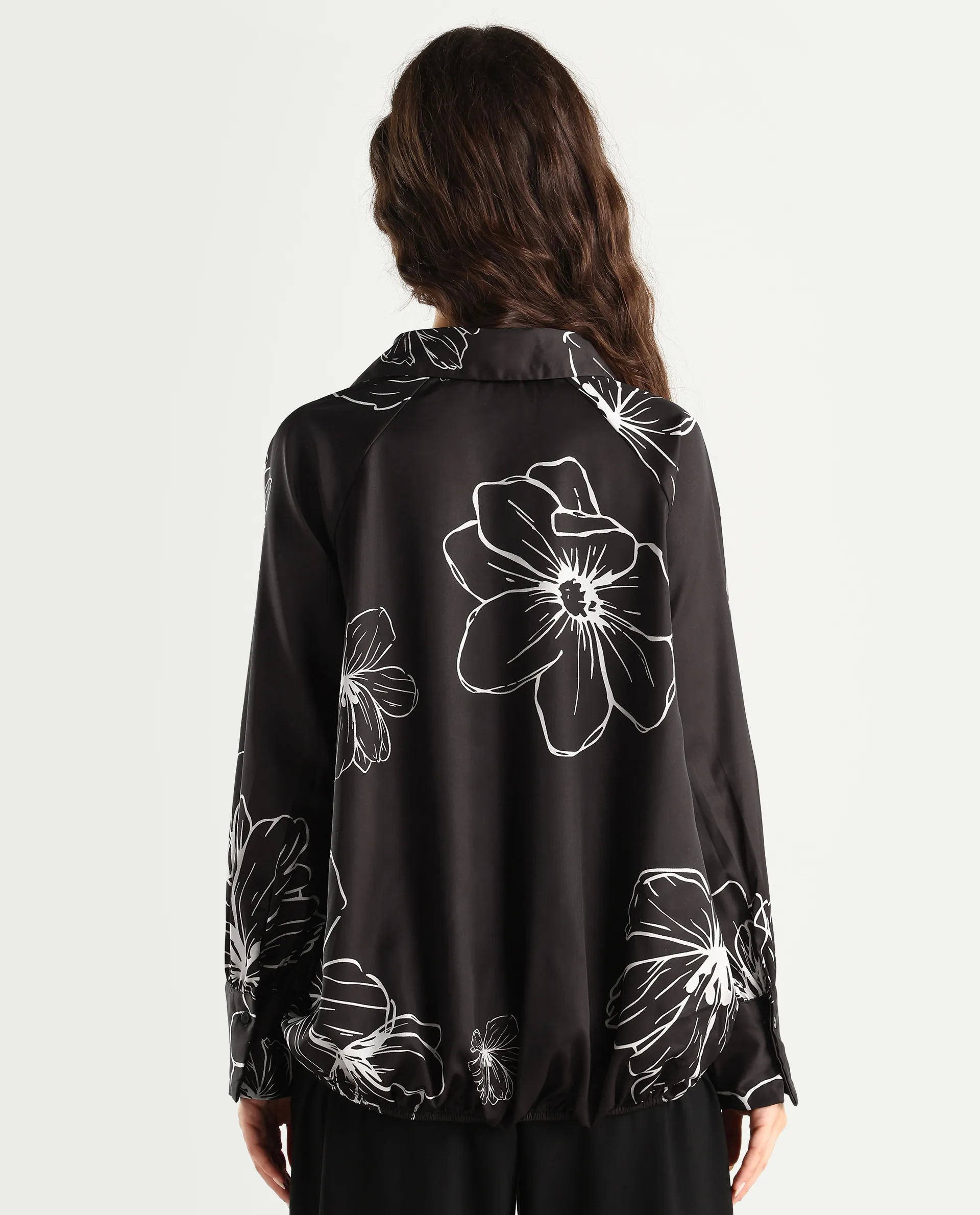 Rareism Women's Olin Dark Brown Polyester Drop Collar Floral Print Raglan Sleeve Regular Fit Top - Image 7