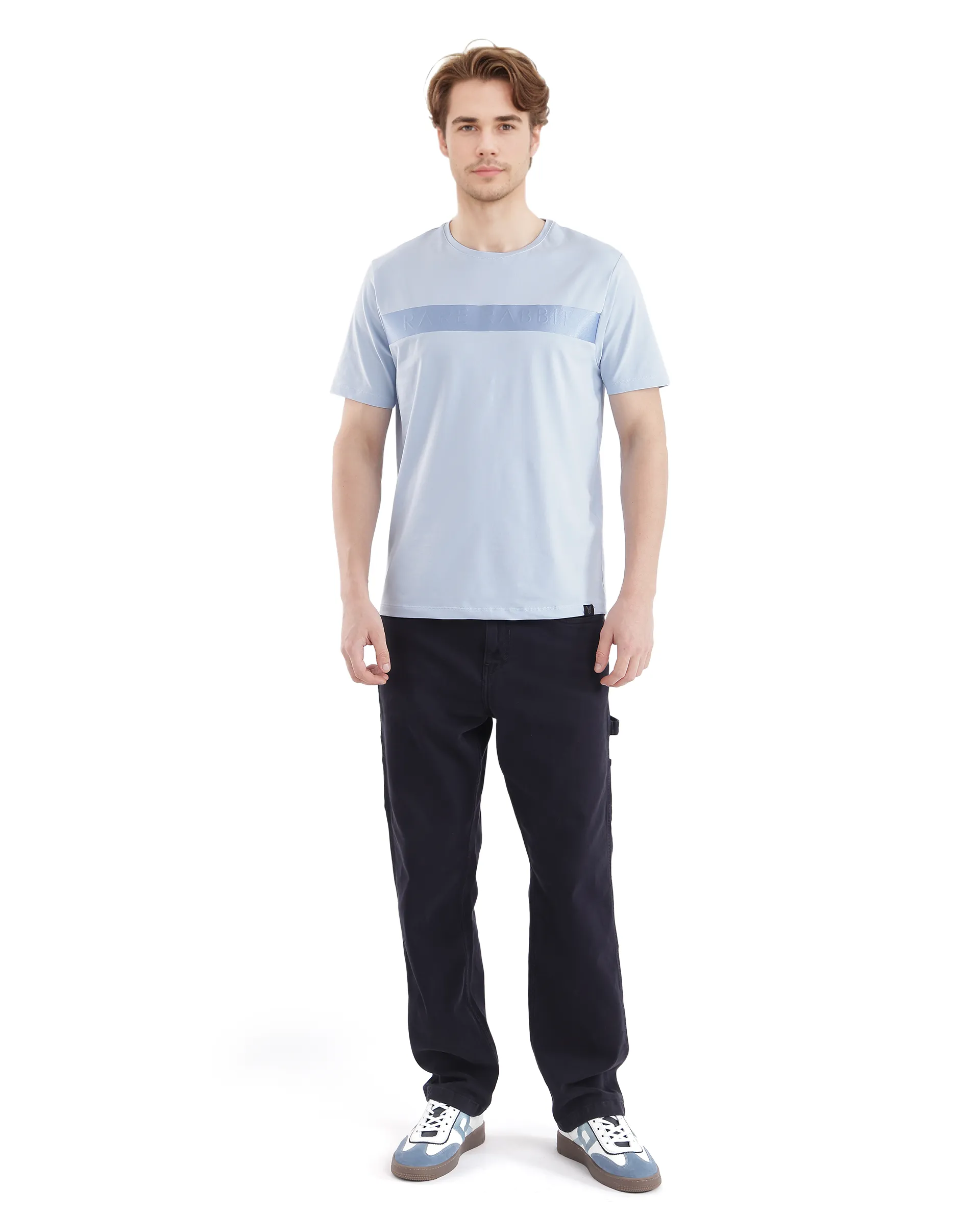 Rare Rabbit Men's Olios-1 Light Blue Cotton Graphic Print Regular Fit Half Sleeve Crew Neck T-Shirt - Image 2
