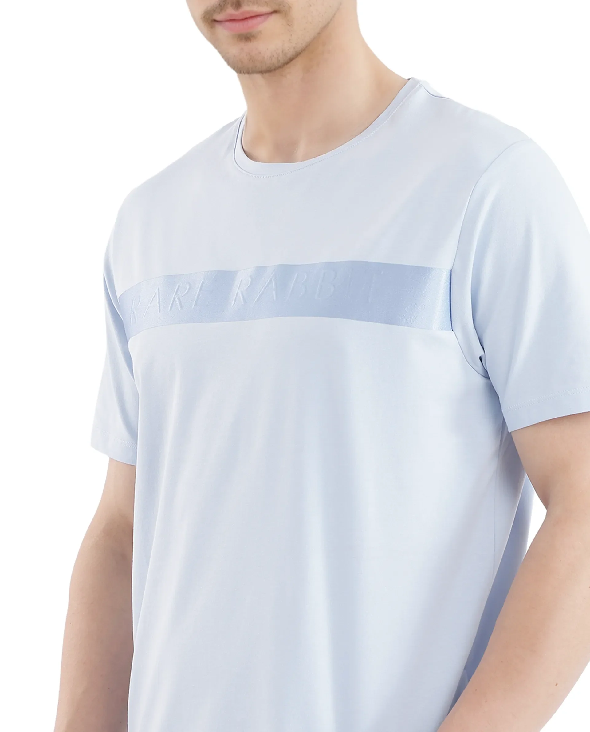 Rare Rabbit Men's Olios-1 Light Blue Cotton Graphic Print Regular Fit Half Sleeve Crew Neck T-Shirt - Image 3