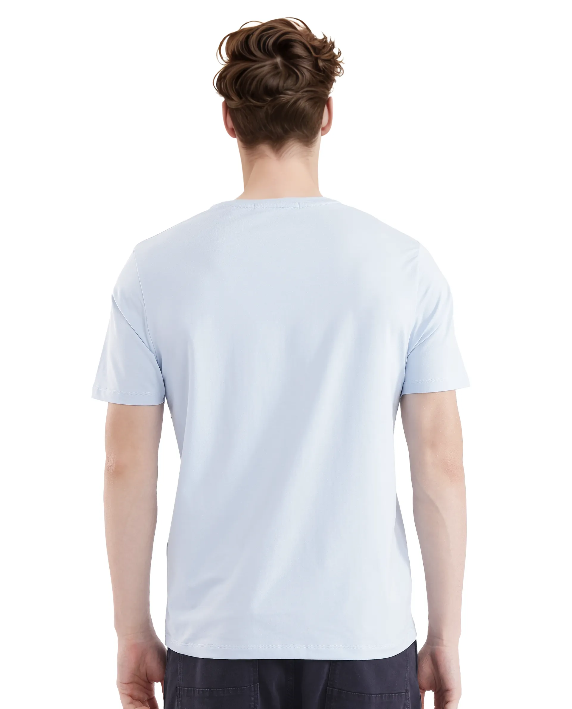 Rare Rabbit Men's Olios-1 Light Blue Cotton Graphic Print Regular Fit Half Sleeve Crew Neck T-Shirt - Image 4