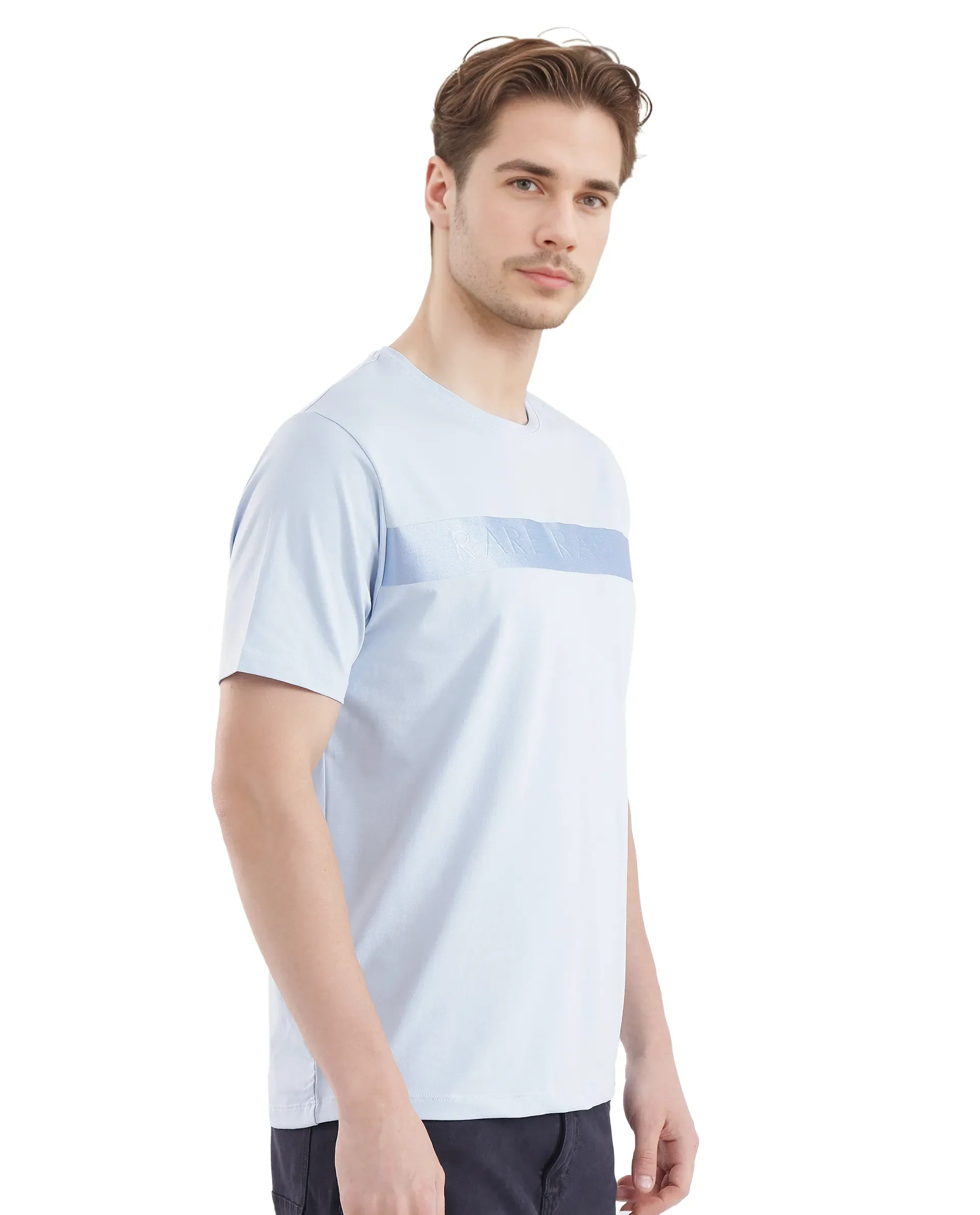 Rare Rabbit Men's Olios-1 Light Blue Cotton Graphic Print Regular Fit Half Sleeve Crew Neck T-Shirt - Image 6