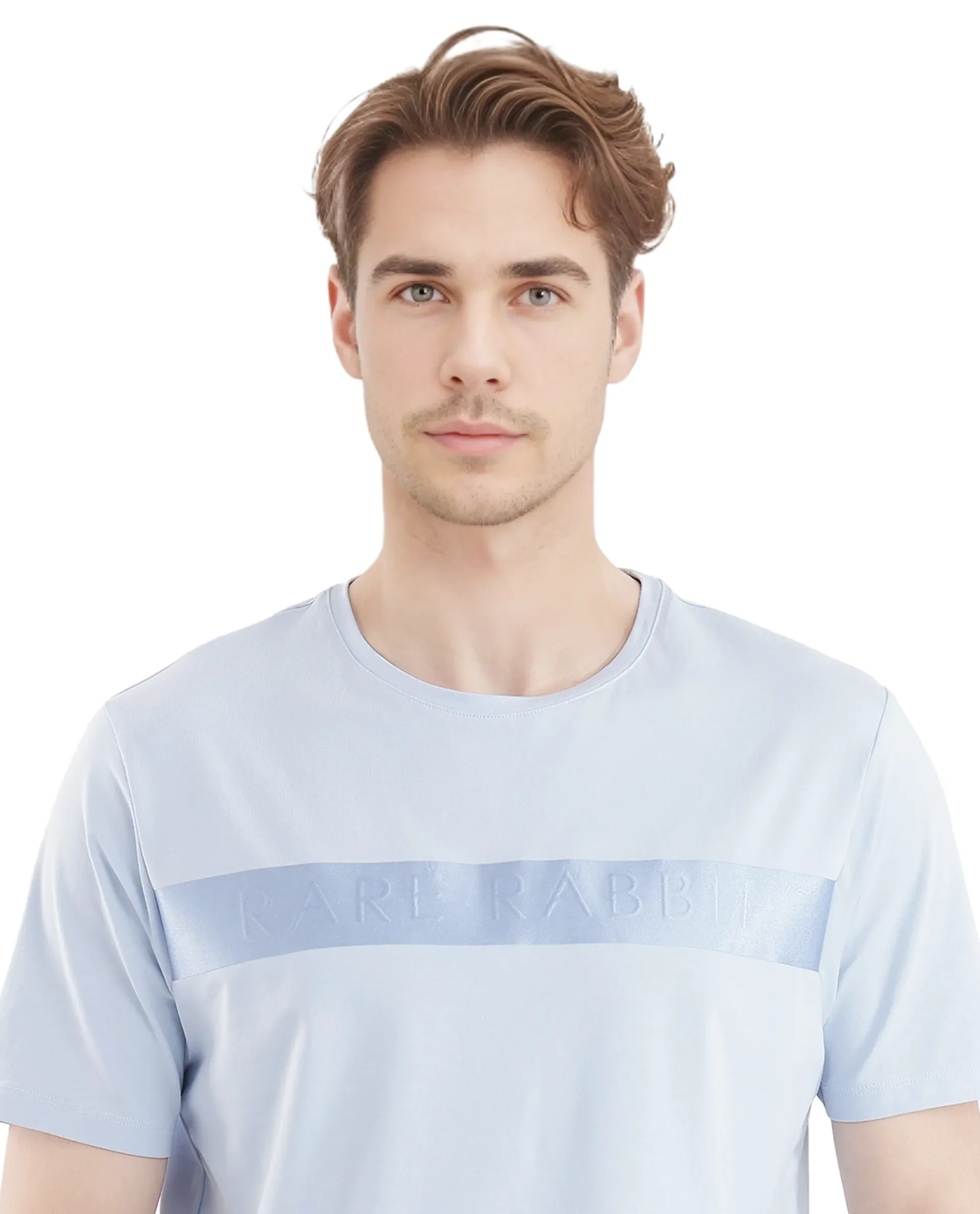 Rare Rabbit Men's Olios-1 Light Blue Cotton Graphic Print Regular Fit Half Sleeve Crew Neck T-Shirt - Image 7