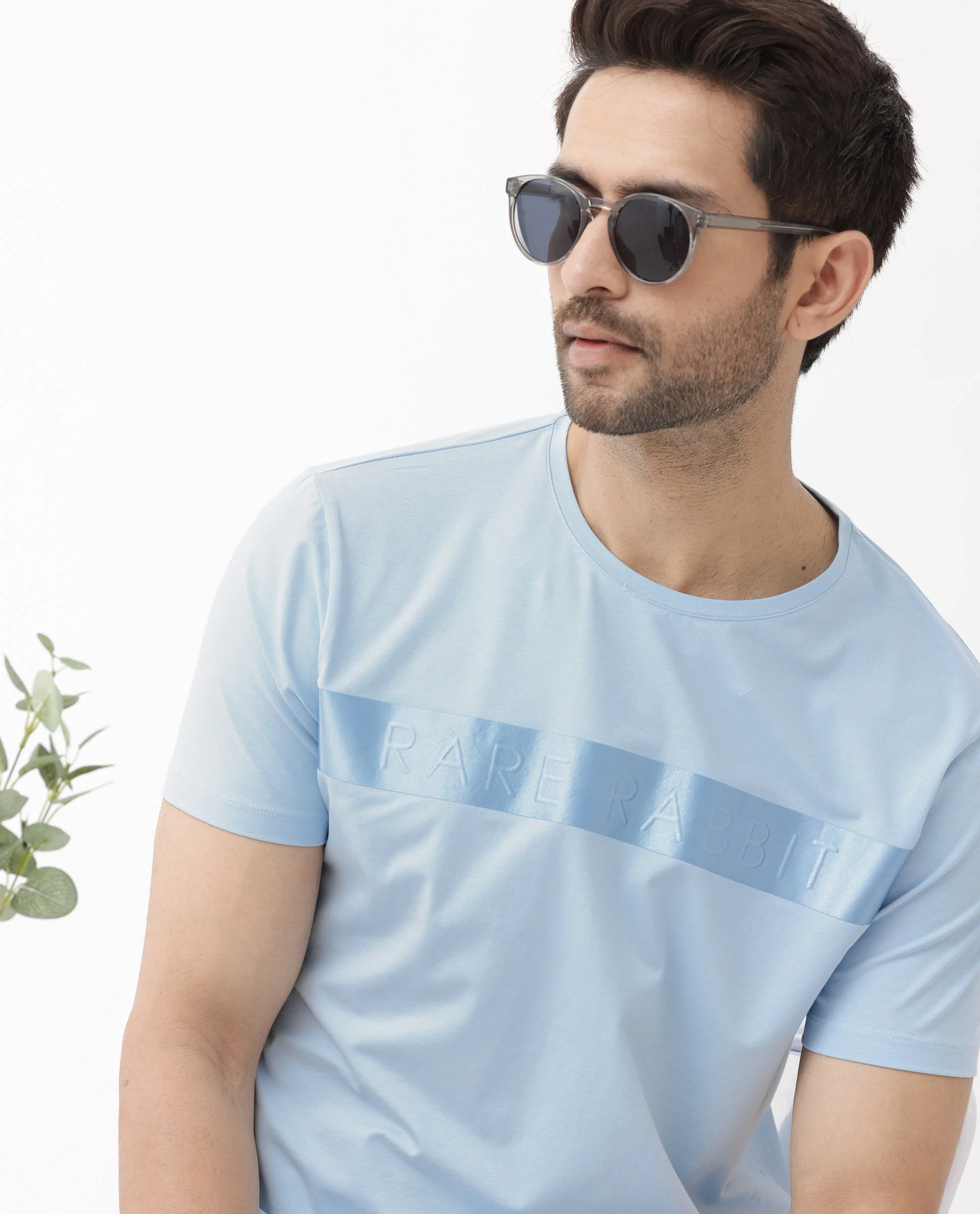 Rare Rabbit Men's Olios Light Blue Cotton Graphic Print Regular Fit Half Sleeve Crew Neck T-Shirt - Image 10