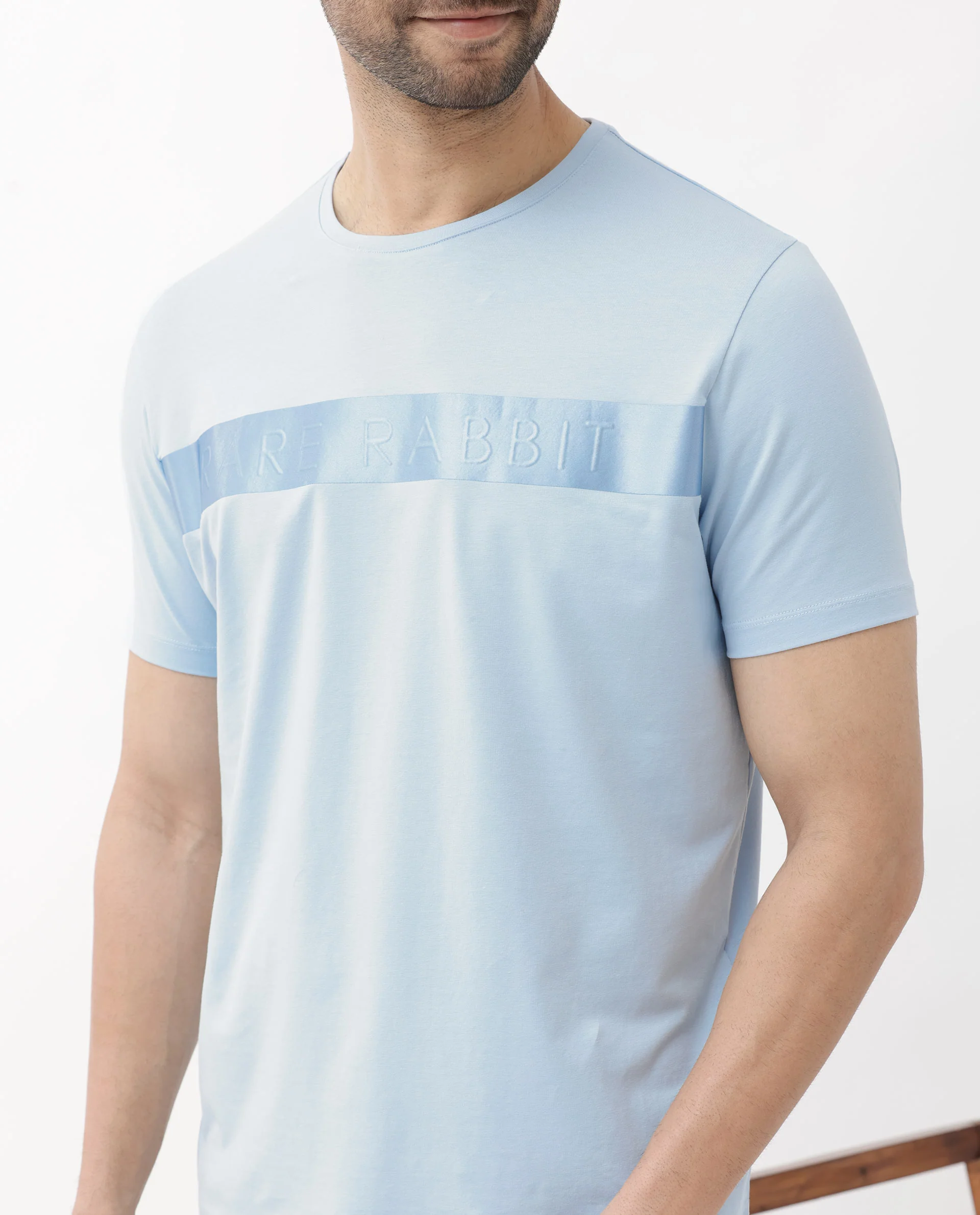 Rare Rabbit Men's Olios Light Blue Cotton Graphic Print Regular Fit Half Sleeve Crew Neck T-Shirt - Image 5