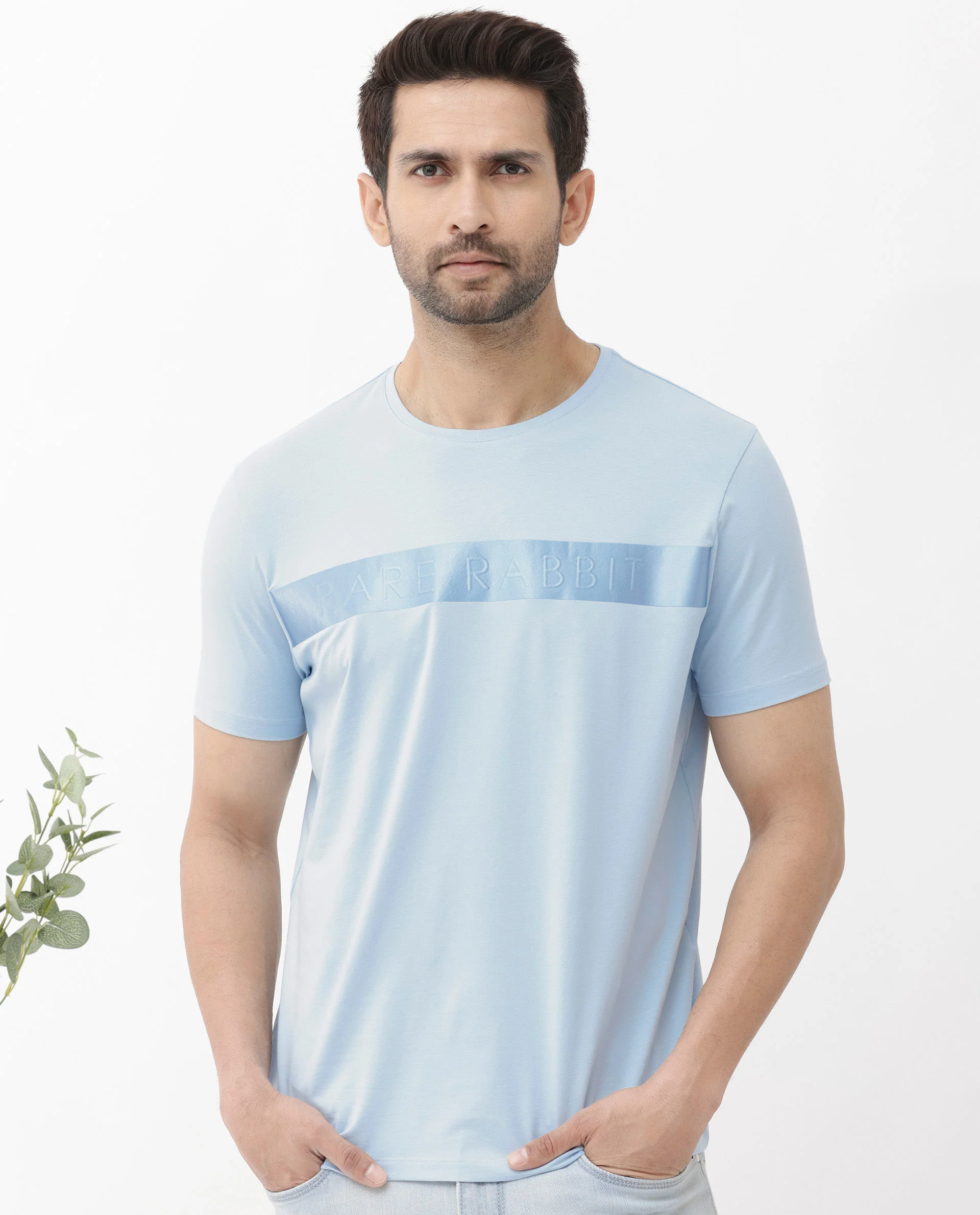 Rare Rabbit Men's Olios Light Blue Cotton Graphic Print Regular Fit Half Sleeve Crew Neck T-Shirt - Image 6