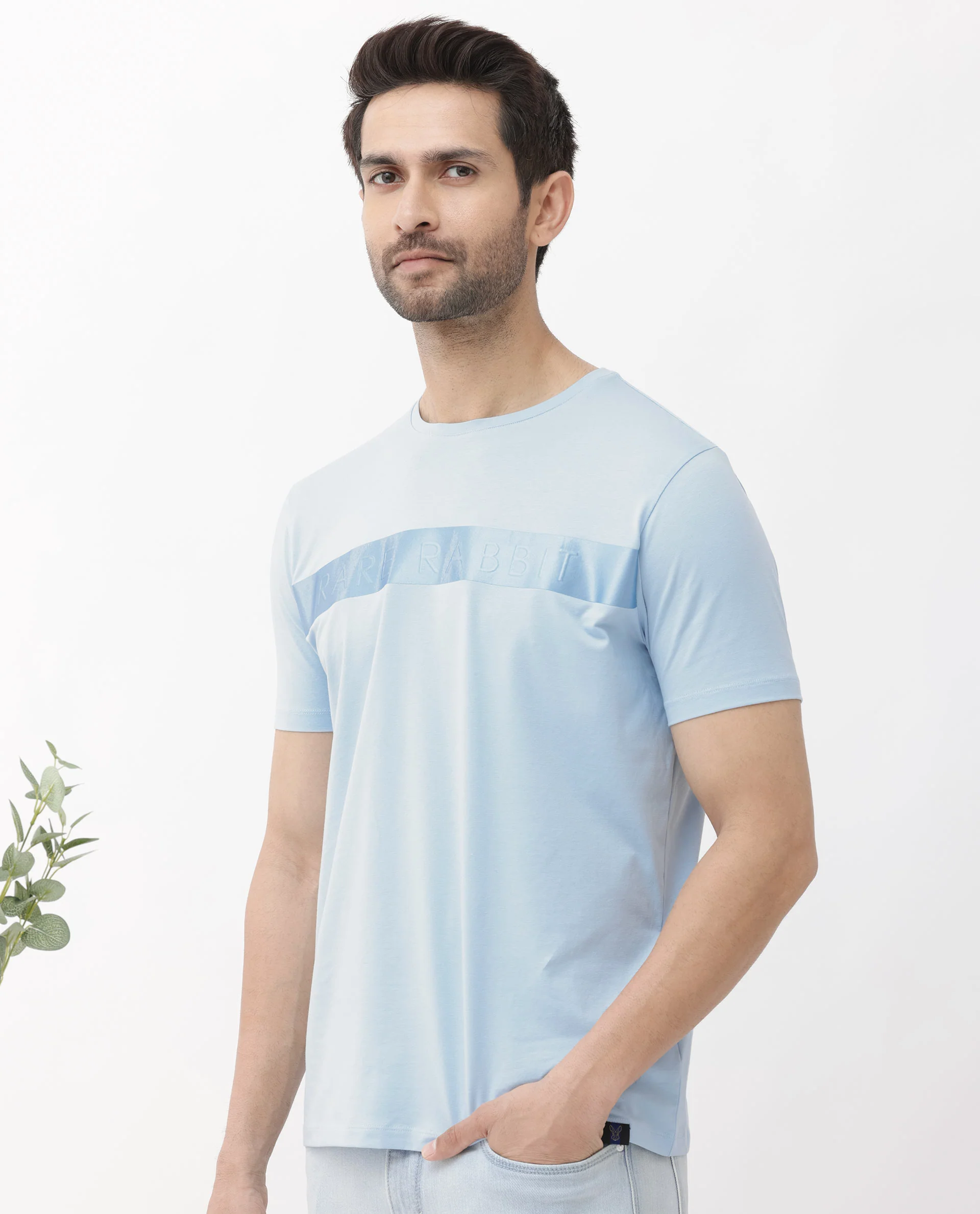 Rare Rabbit Men's Olios Light Blue Cotton Graphic Print Regular Fit Half Sleeve Crew Neck T-Shirt - Image 7