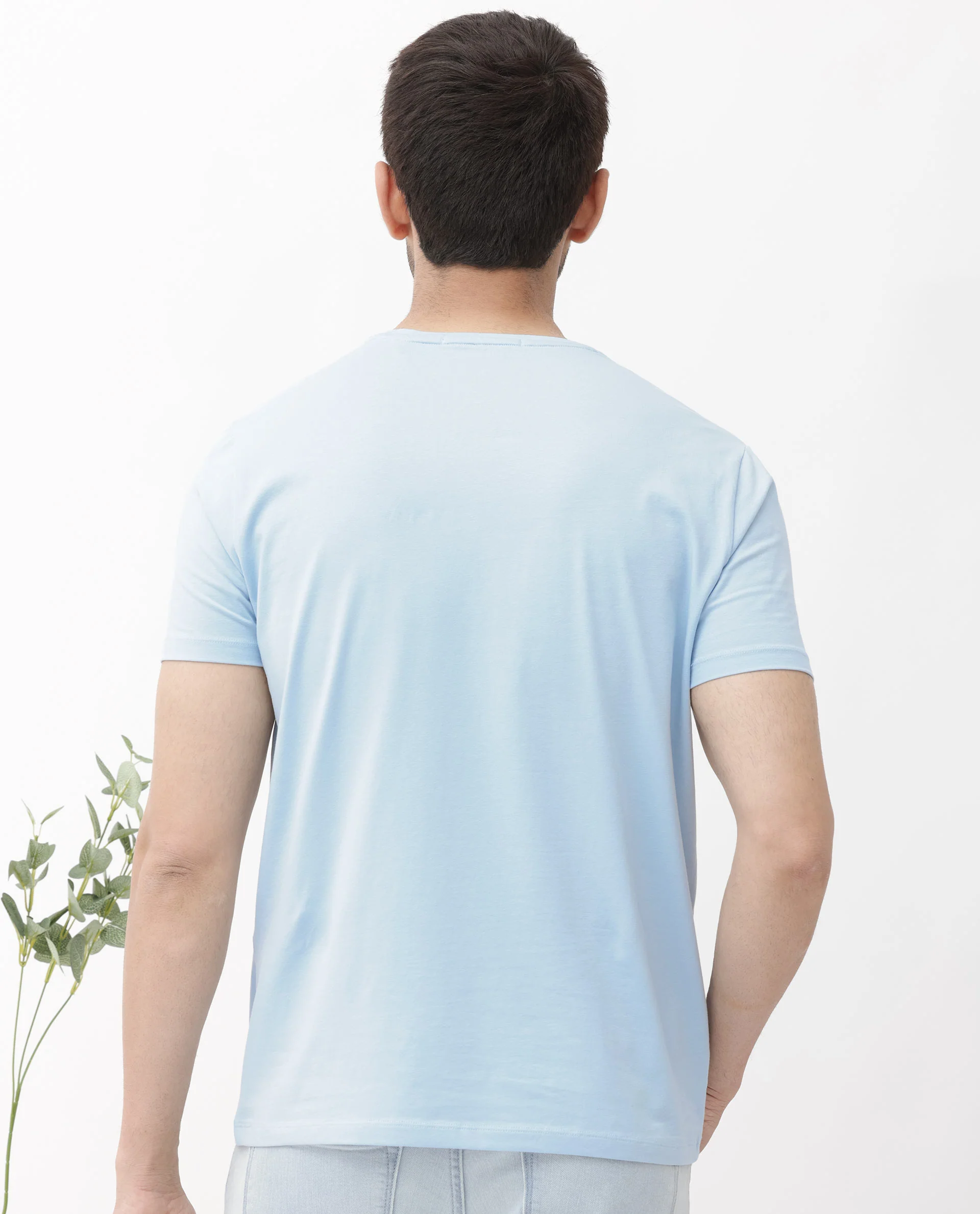 Rare Rabbit Men's Olios Light Blue Cotton Graphic Print Regular Fit Half Sleeve Crew Neck T-Shirt - Image 8