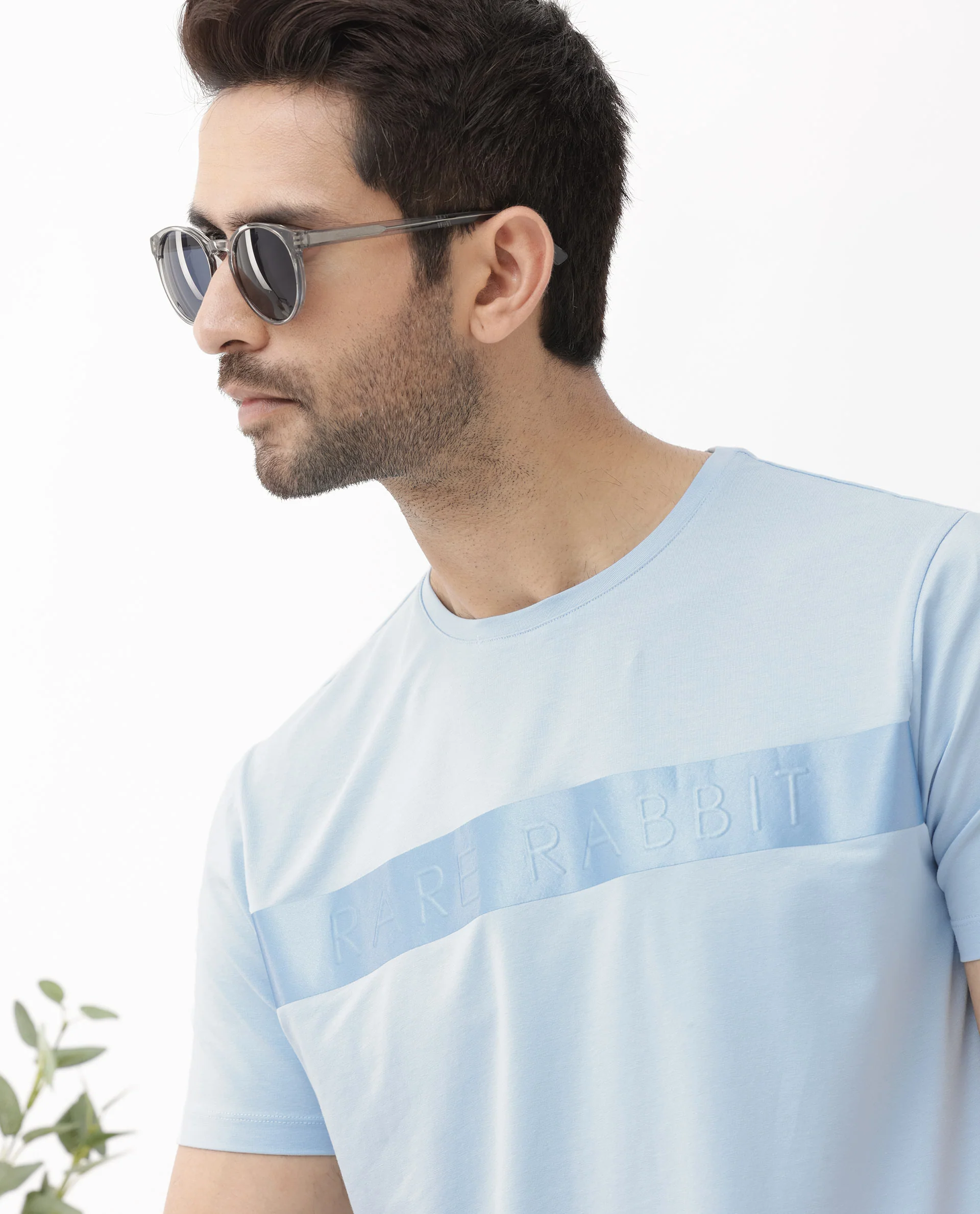 Rare Rabbit Men's Olios Light Blue Cotton Graphic Print Regular Fit Half Sleeve Crew Neck T-Shirt - Image 9