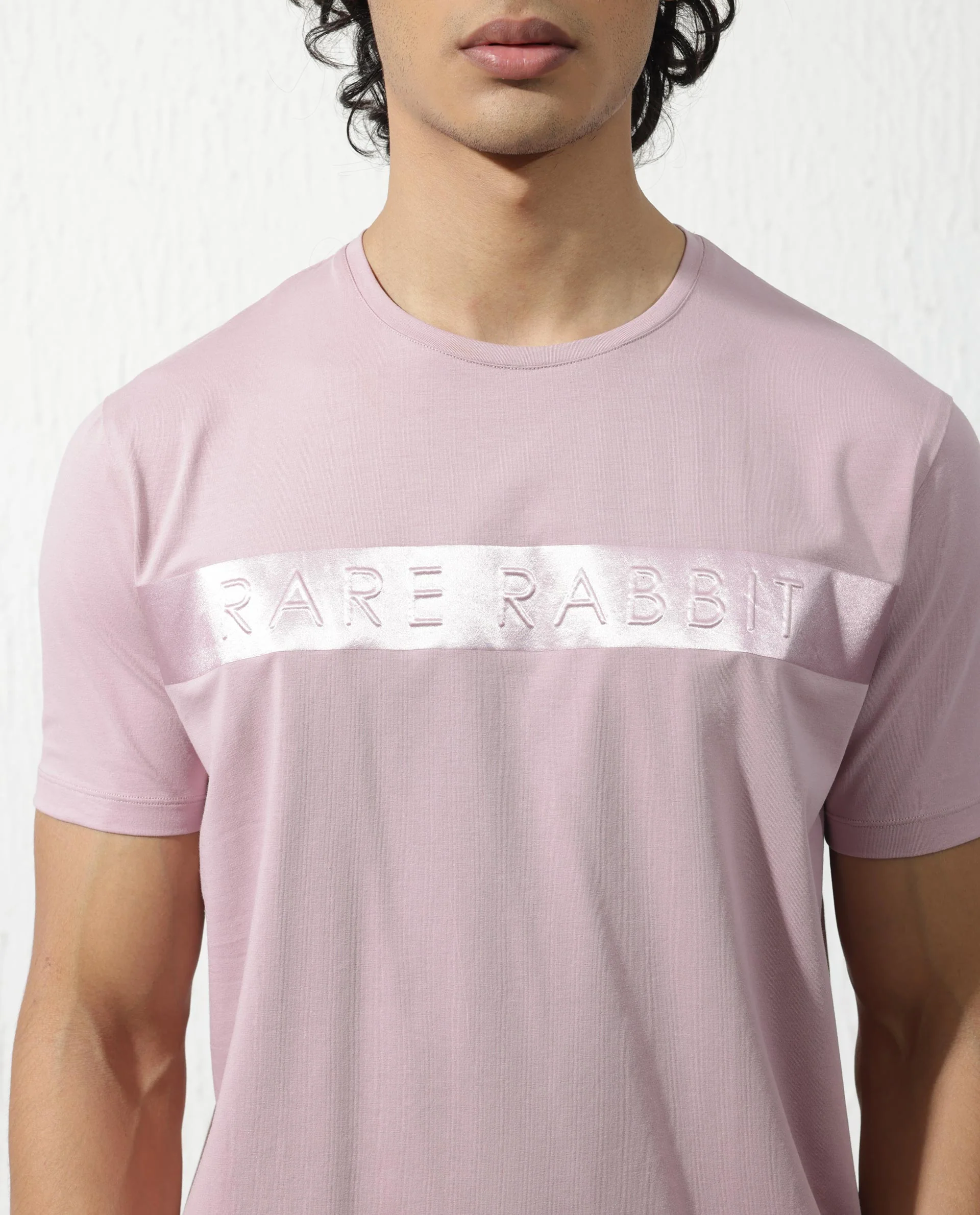 Rare Rabbit Men's Olios Light Pink Cotton Blend Graphic Print Regular Fit Half Sleeve Crew Neck T-Shirt - Image 3