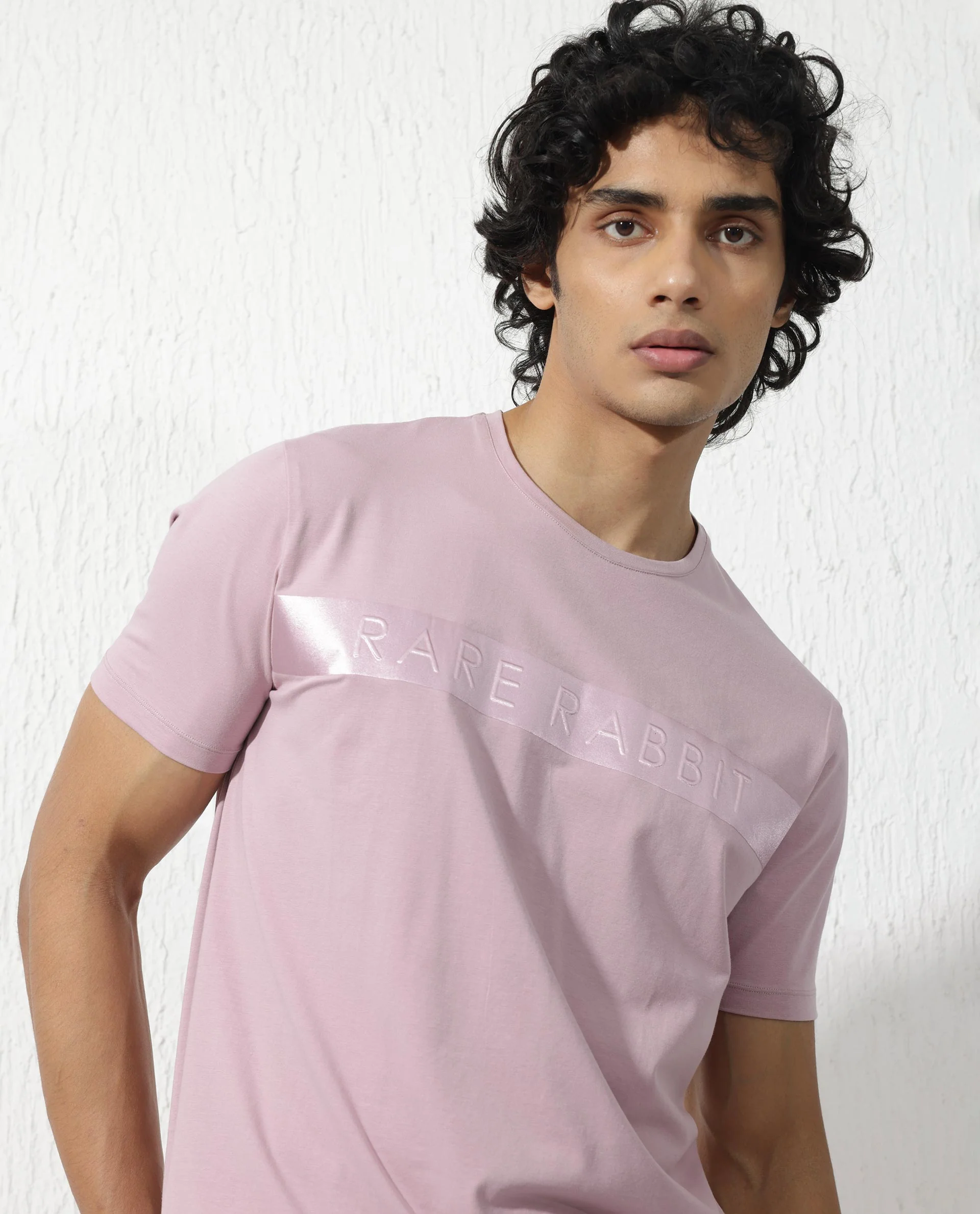 Rare Rabbit Men's Olios Light Pink Cotton Blend Graphic Print Regular Fit Half Sleeve Crew Neck T-Shirt - Image 7