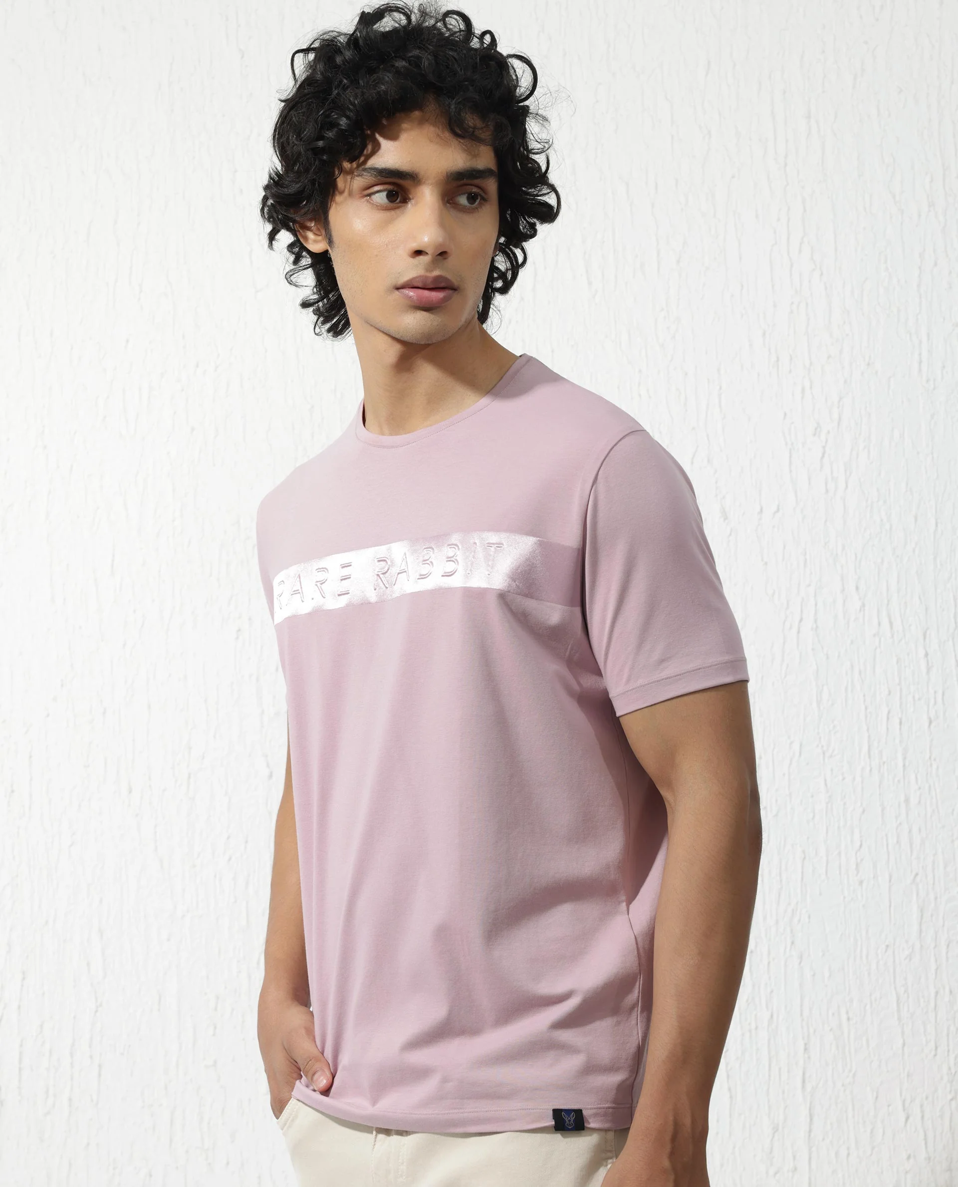 Rare Rabbit Men's Olios Light Pink Cotton Blend Graphic Print Regular Fit Half Sleeve Crew Neck T-Shirt - Image 8