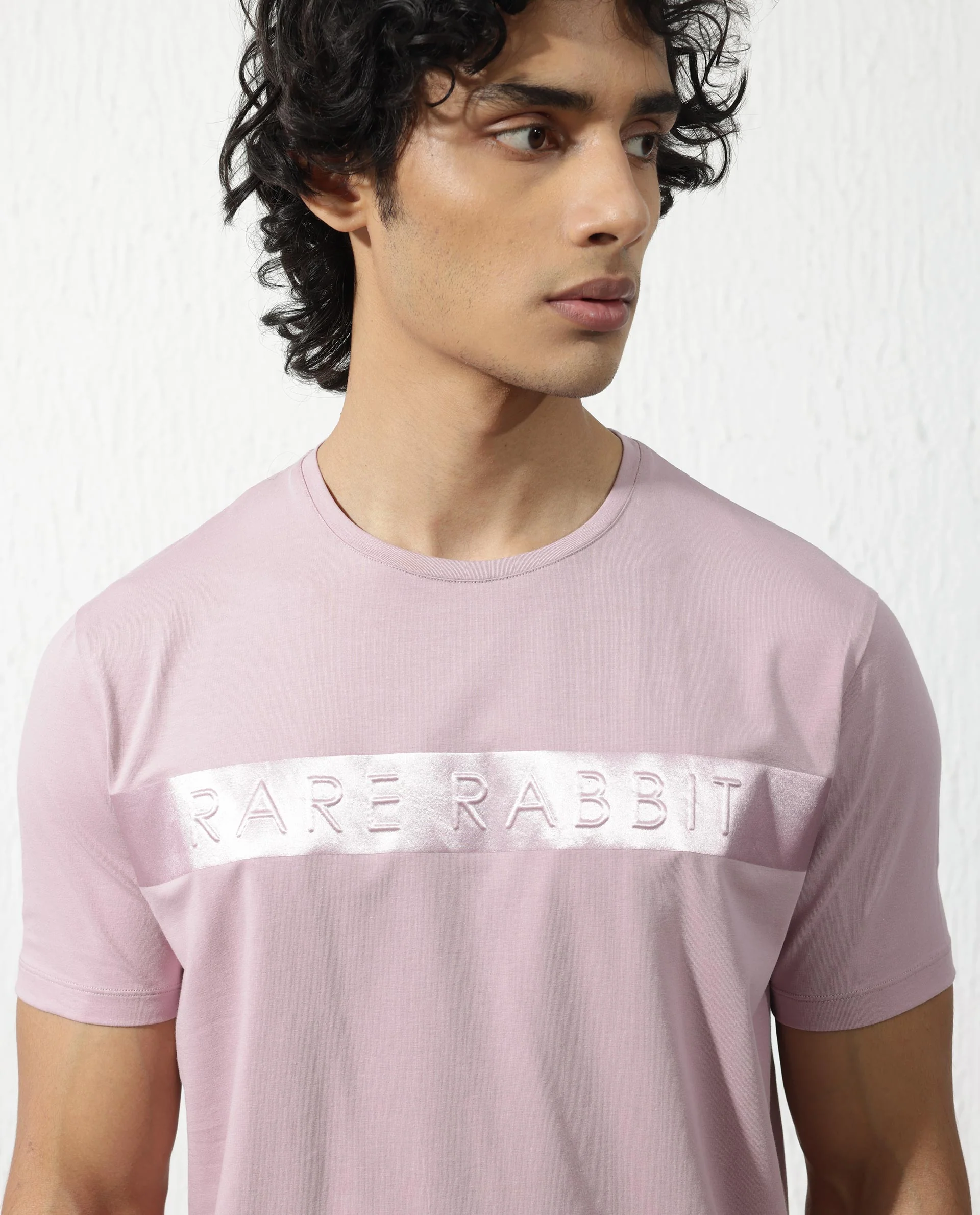 Rare Rabbit Men's Olios Light Pink Cotton Blend Graphic Print Regular Fit Half Sleeve Crew Neck T-Shirt - Image 9