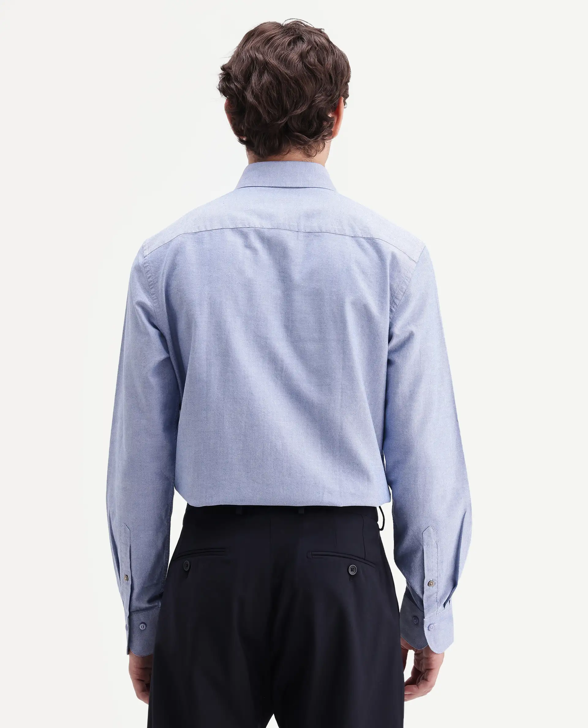 Rare Rabbit Men's Olise Blue Cotton Spread Collar Button Regular Fit Plain Shirt - Image 7