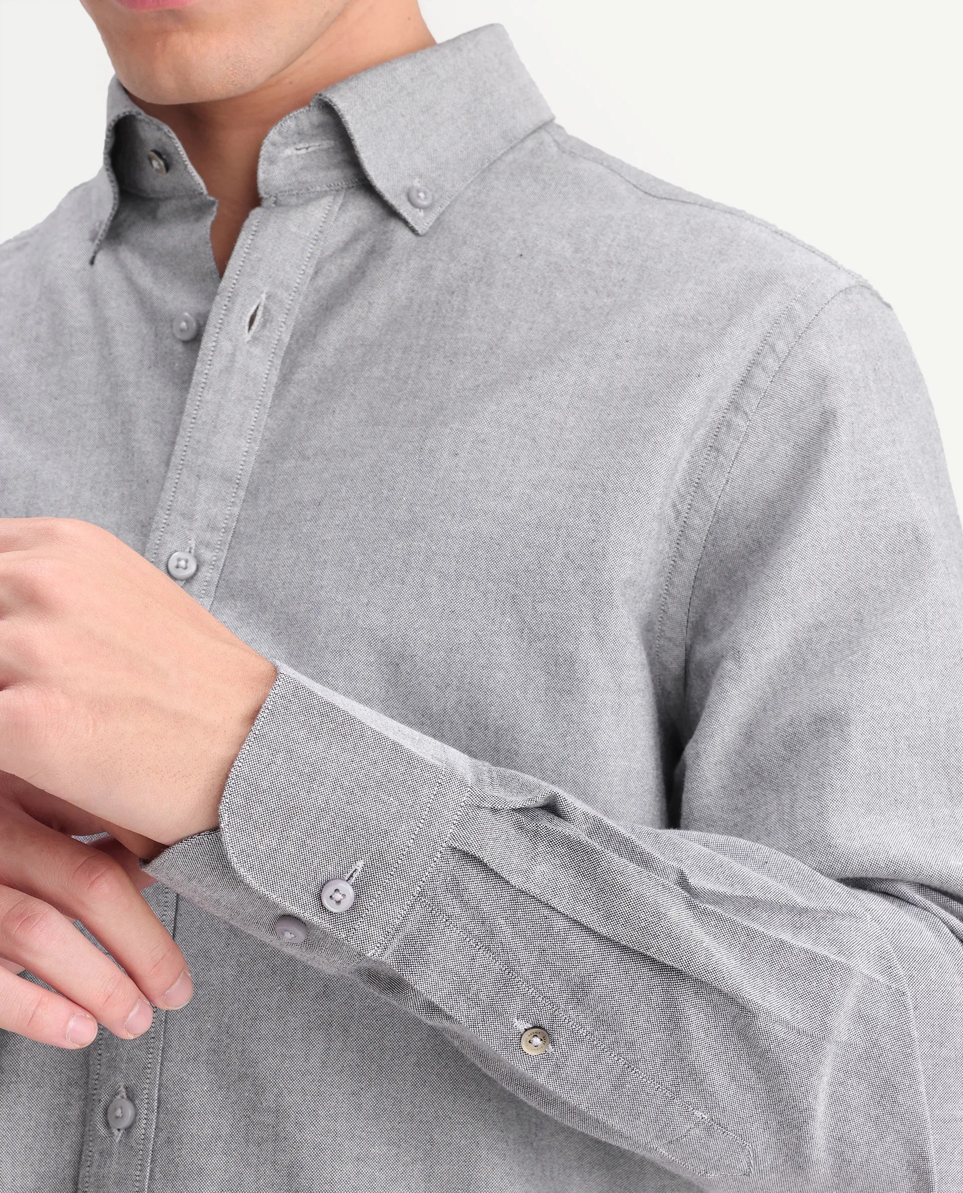Rare Rabbit Men's Olise Grey Cotton Button-Down Collar Regular Fit Plain Shirt - Image 3