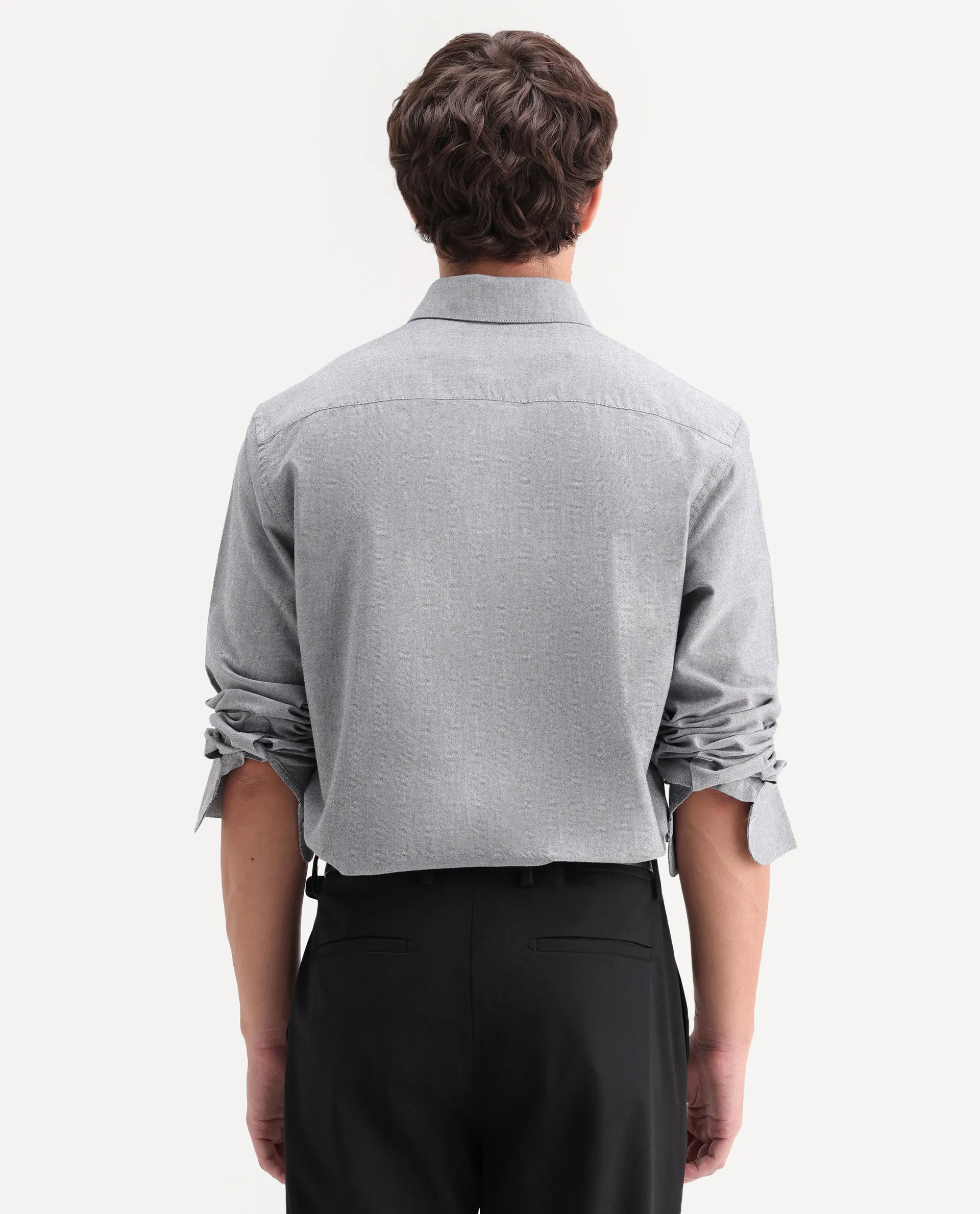 Rare Rabbit Men's Olise Grey Cotton Button-Down Collar Regular Fit Plain Shirt - Image 8