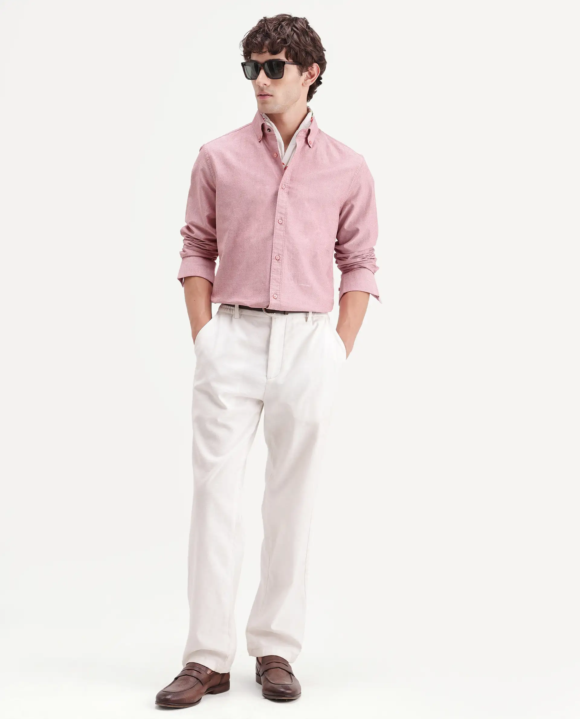 Rare Rabbit Men's Olise Red Cotton Button-Down Collar Regular Fit Plain Shirt - Image 2