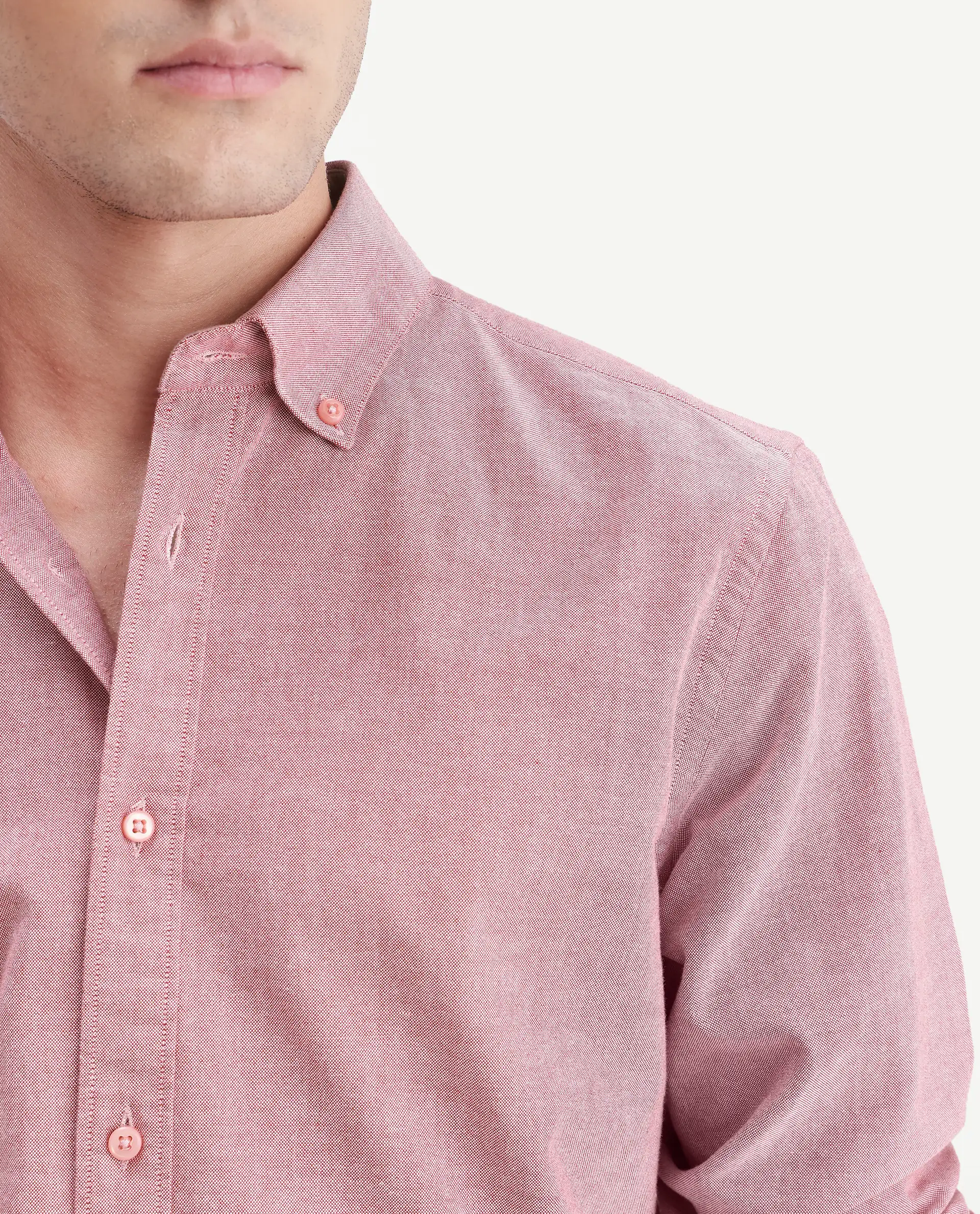 Rare Rabbit Men's Olise Red Cotton Button-Down Collar Regular Fit Plain Shirt - Image 3