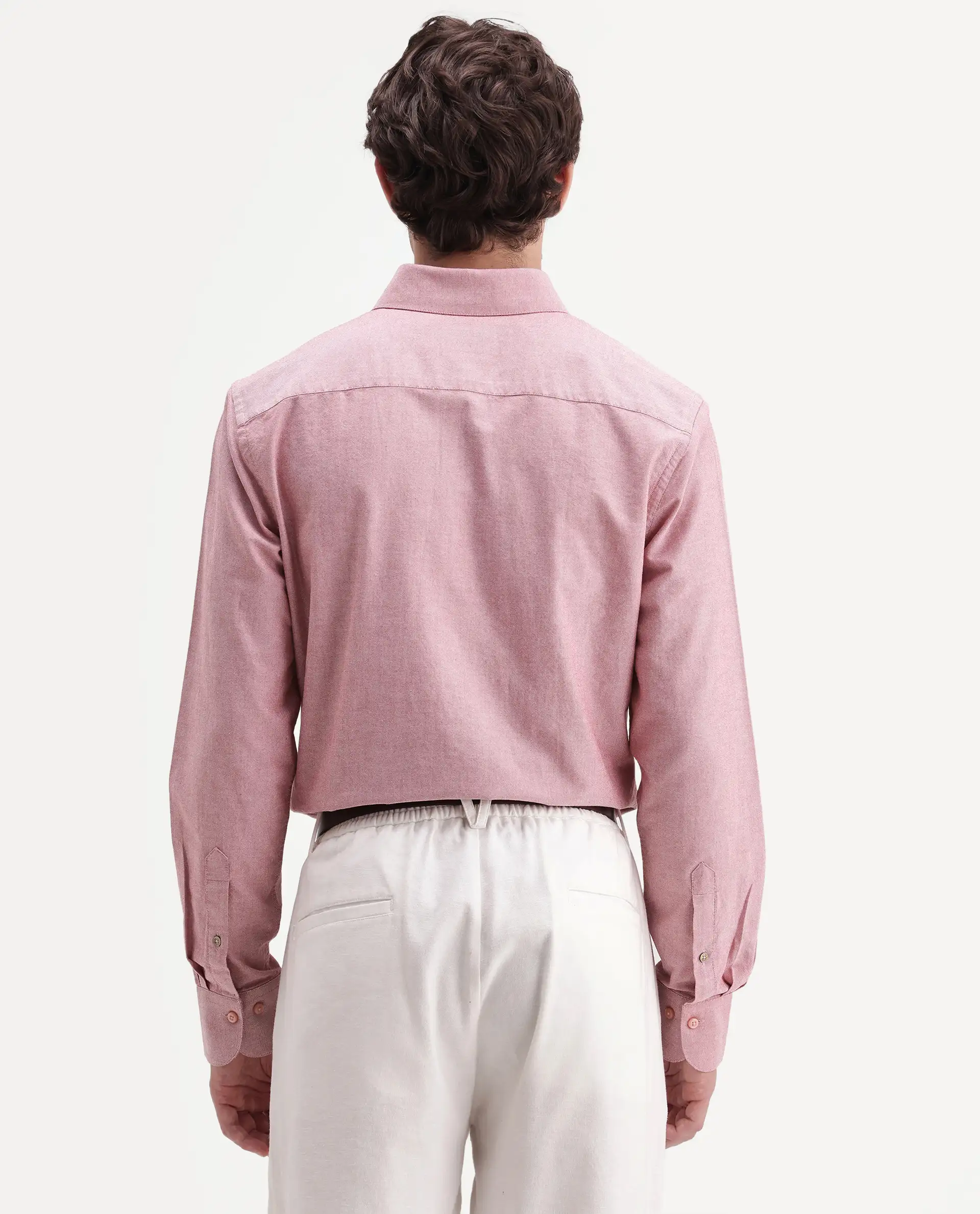 Rare Rabbit Men's Olise Red Cotton Button-Down Collar Regular Fit Plain Shirt - Image 7