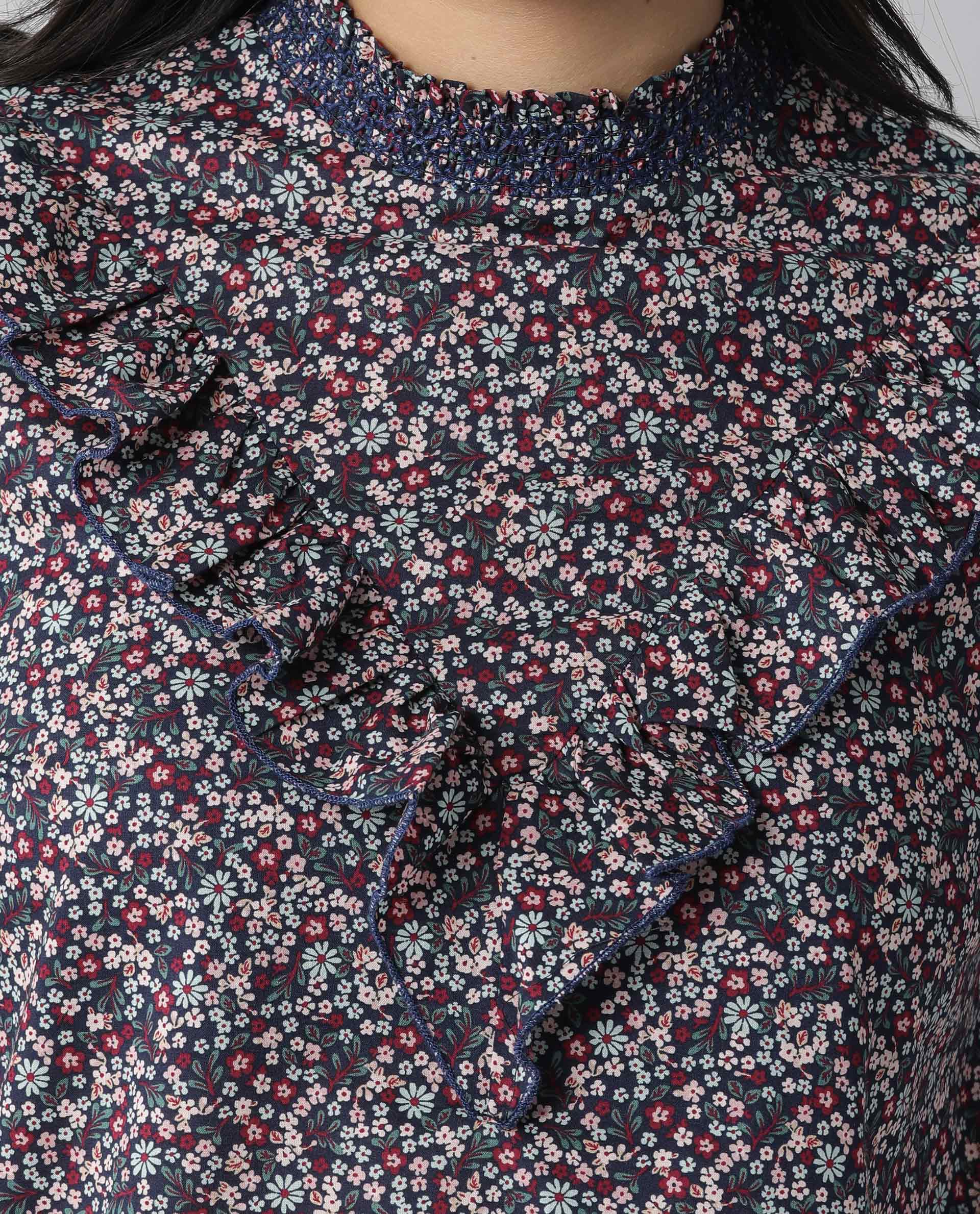 Rareism Women Oliver Navy Top Full Sleeves Printed - Image 2