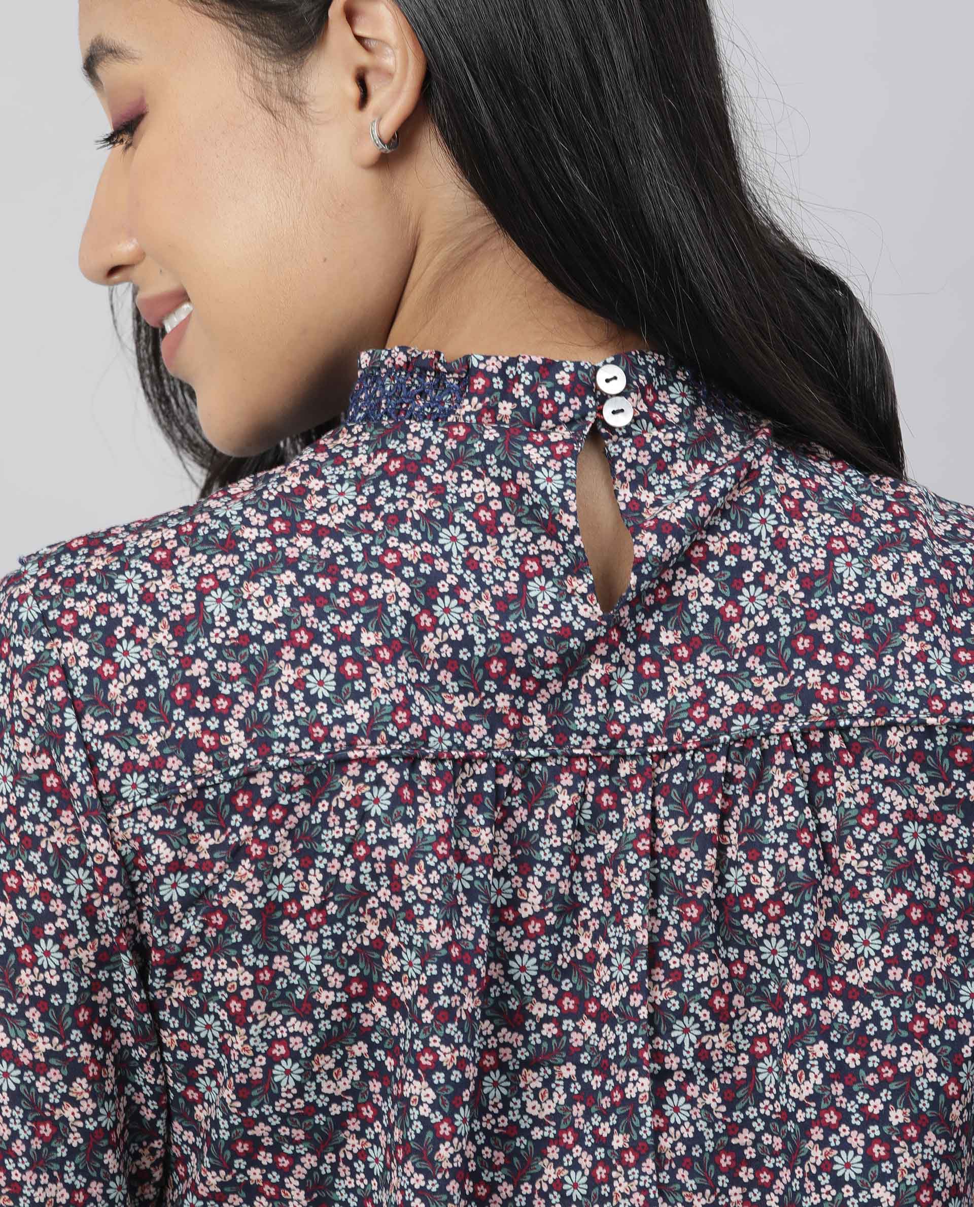 Rareism Women Oliver Navy Top Full Sleeves Printed - Image 4