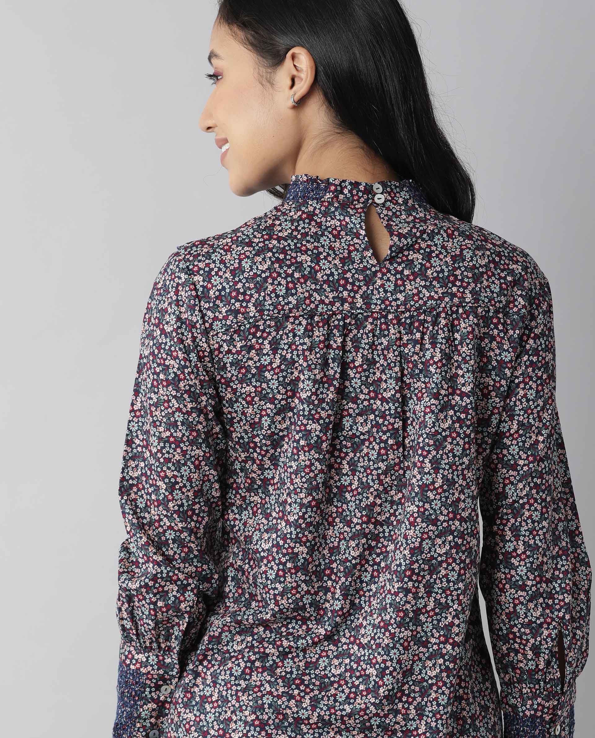 Rareism Women Oliver Navy Top Full Sleeves Printed - Image 5