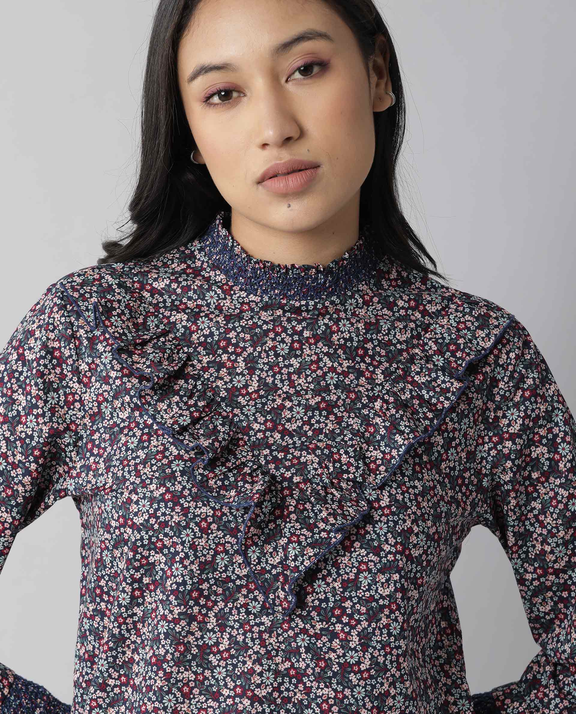 Rareism Women Oliver Navy Top Full Sleeves Printed - Image 6