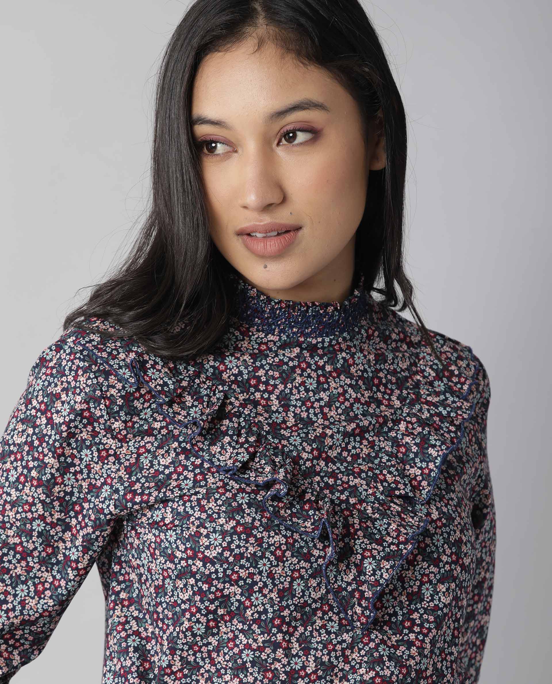 Rareism Women Oliver Navy Top Full Sleeves Printed - Image 8
