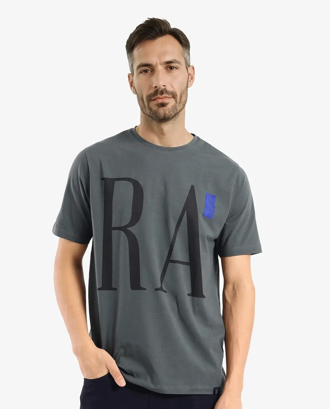 Rare Rabbit Men's Olivo Dusky Olive Cotton Graphic Print Regular Fit Half Sleeve Crew Neck T-Shirt