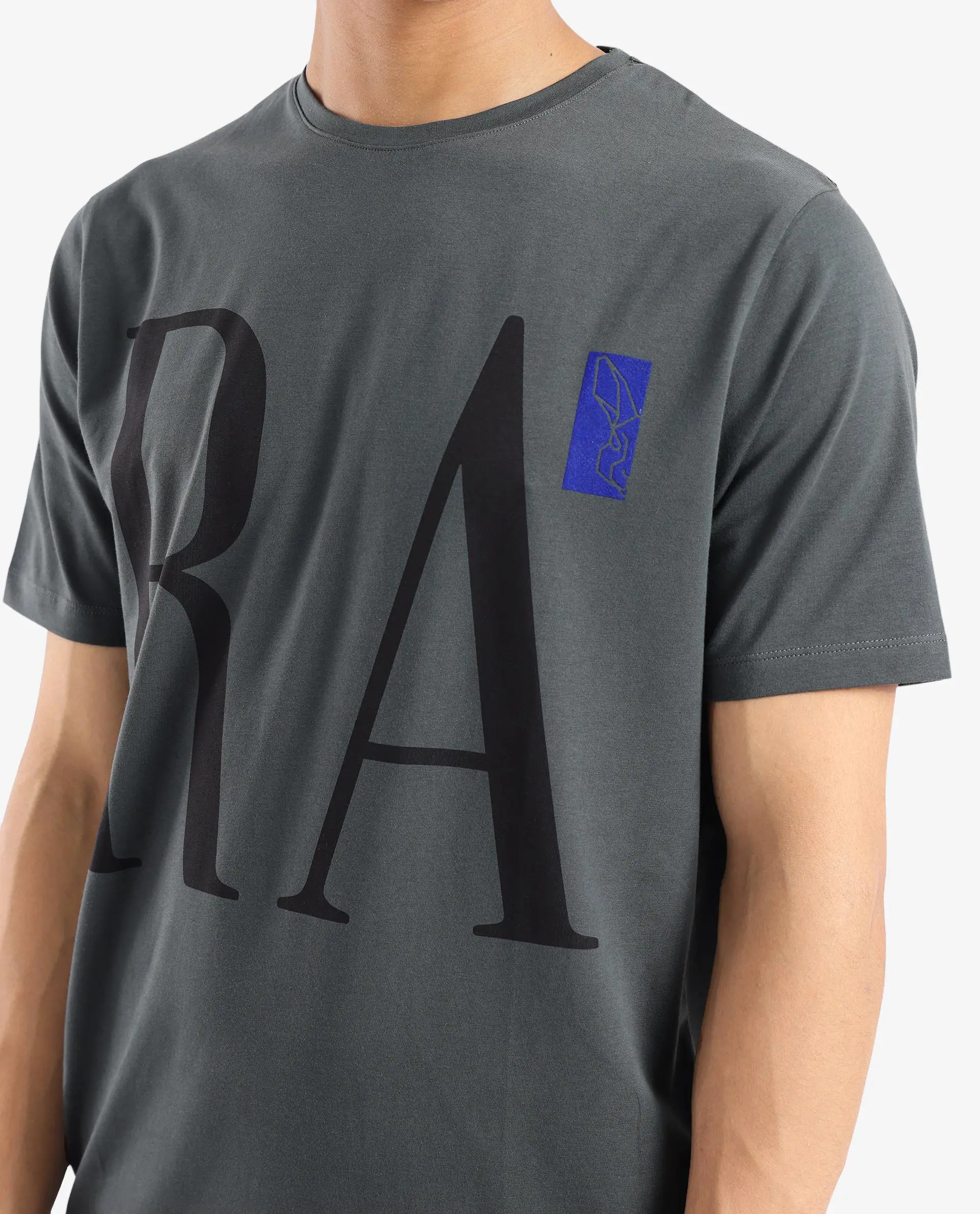 Rare Rabbit Men's Olivo Dusky Olive Cotton Graphic Print Regular Fit Half Sleeve Crew Neck T-Shirt - Image 3