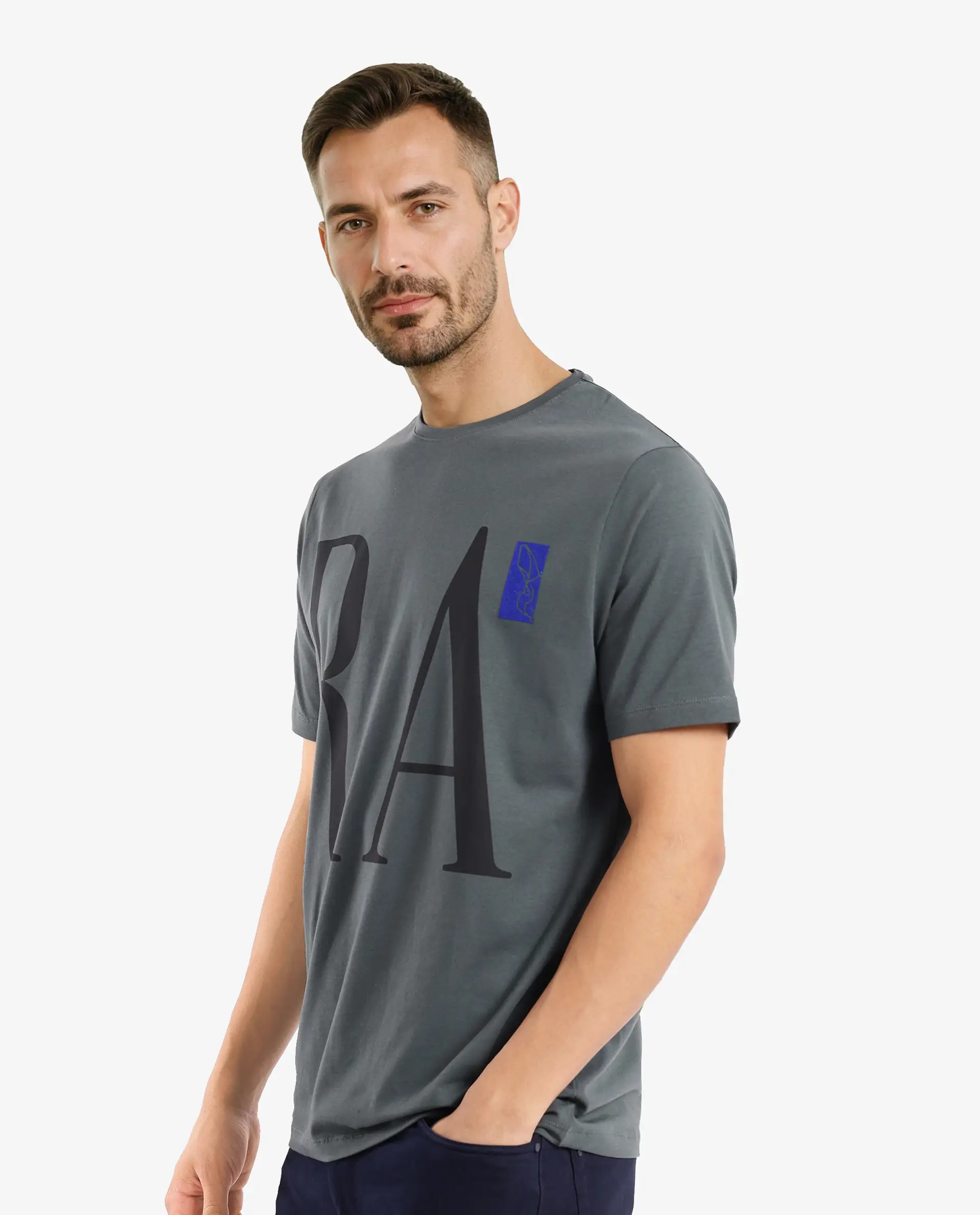 Rare Rabbit Men's Olivo Dusky Olive Cotton Graphic Print Regular Fit Half Sleeve Crew Neck T-Shirt - Image 6
