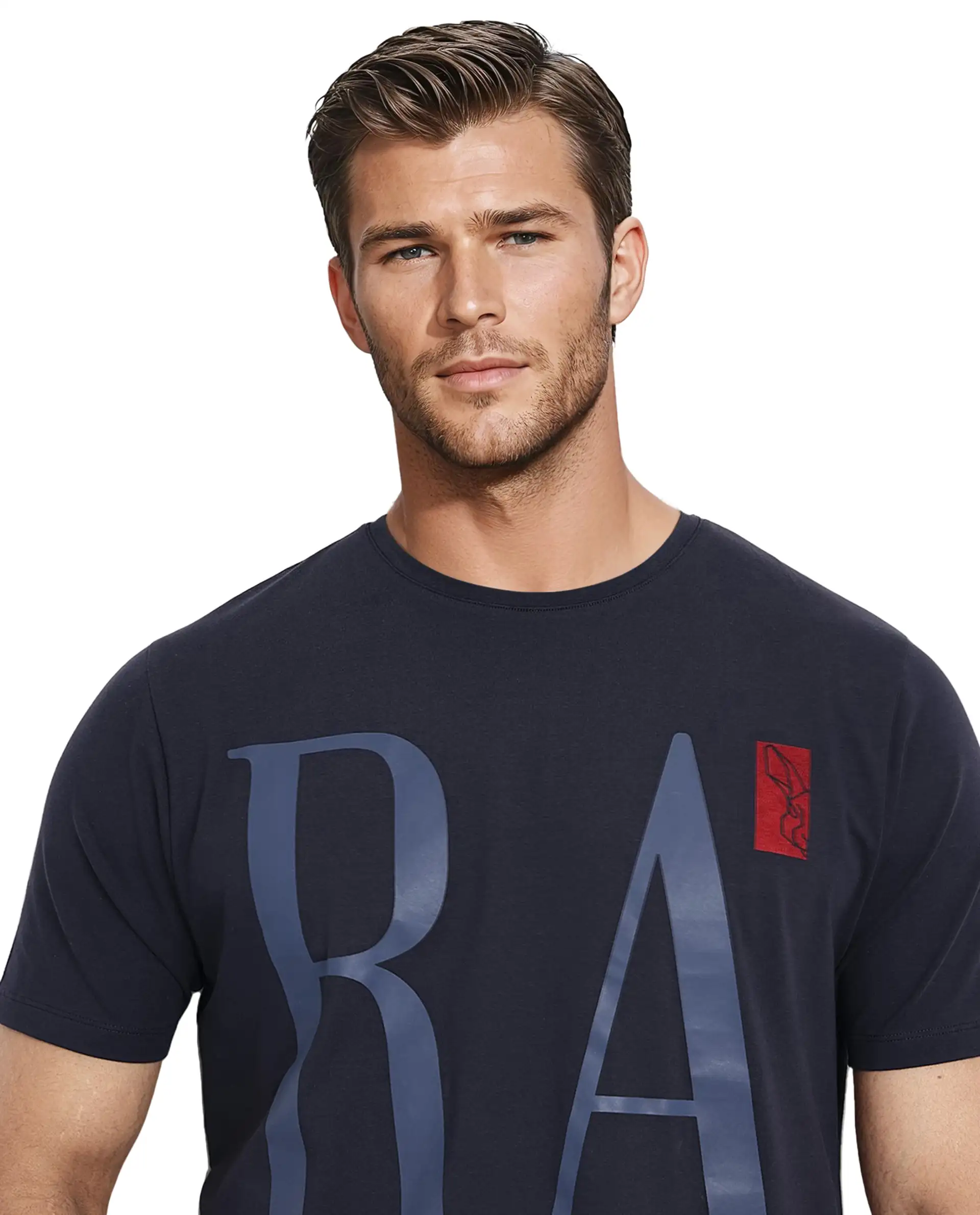 Rare Rabbit Men's Olivo Navy Cotton Graphic Print Regular Fit Half Sleeve Crew Neck T-Shirt - Image 8