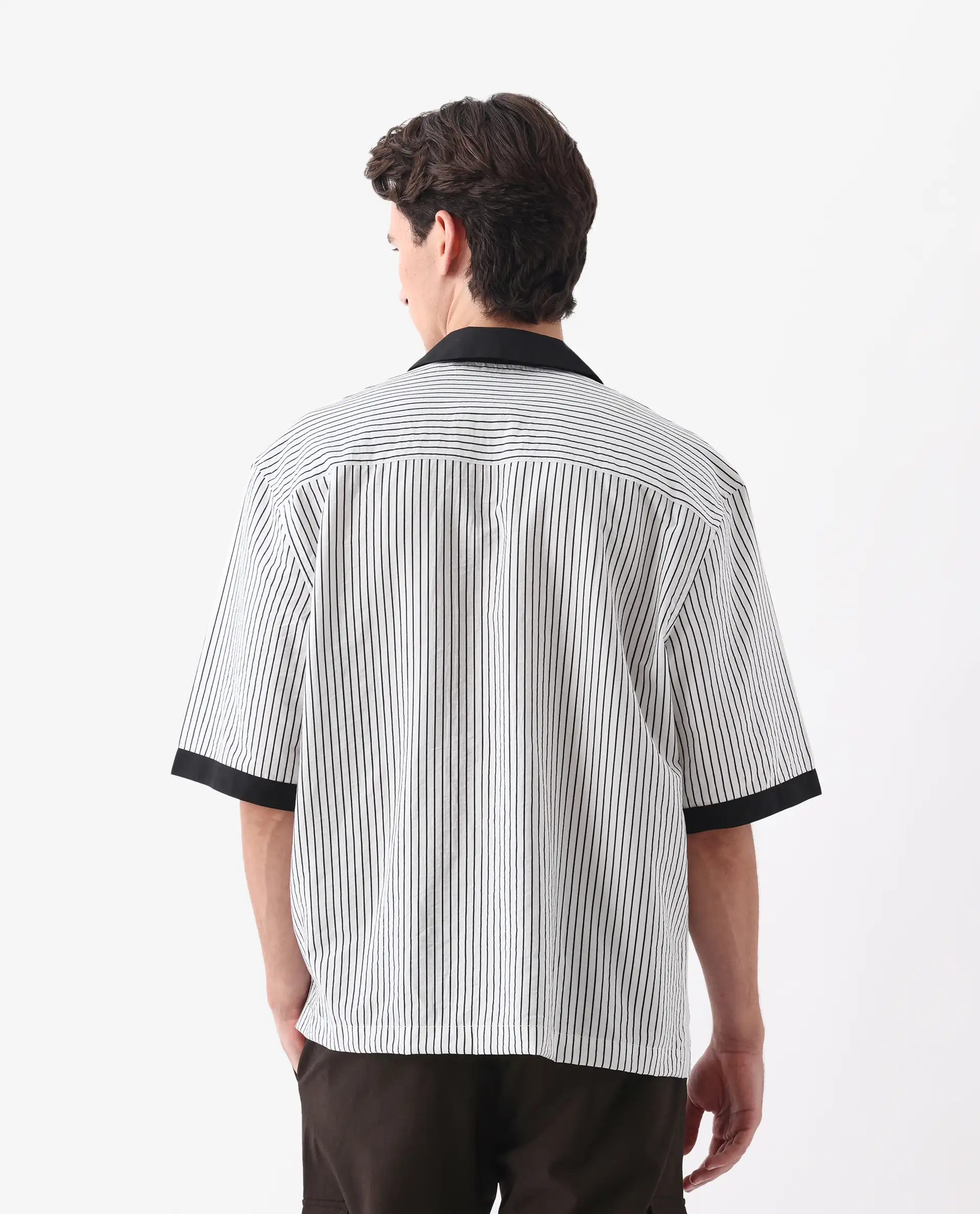Rare Rabbit Men's Ollie White Viscose Blend Striped Print Boxy Fit Half Sleeve Cuban Collar Shirt - Image 2