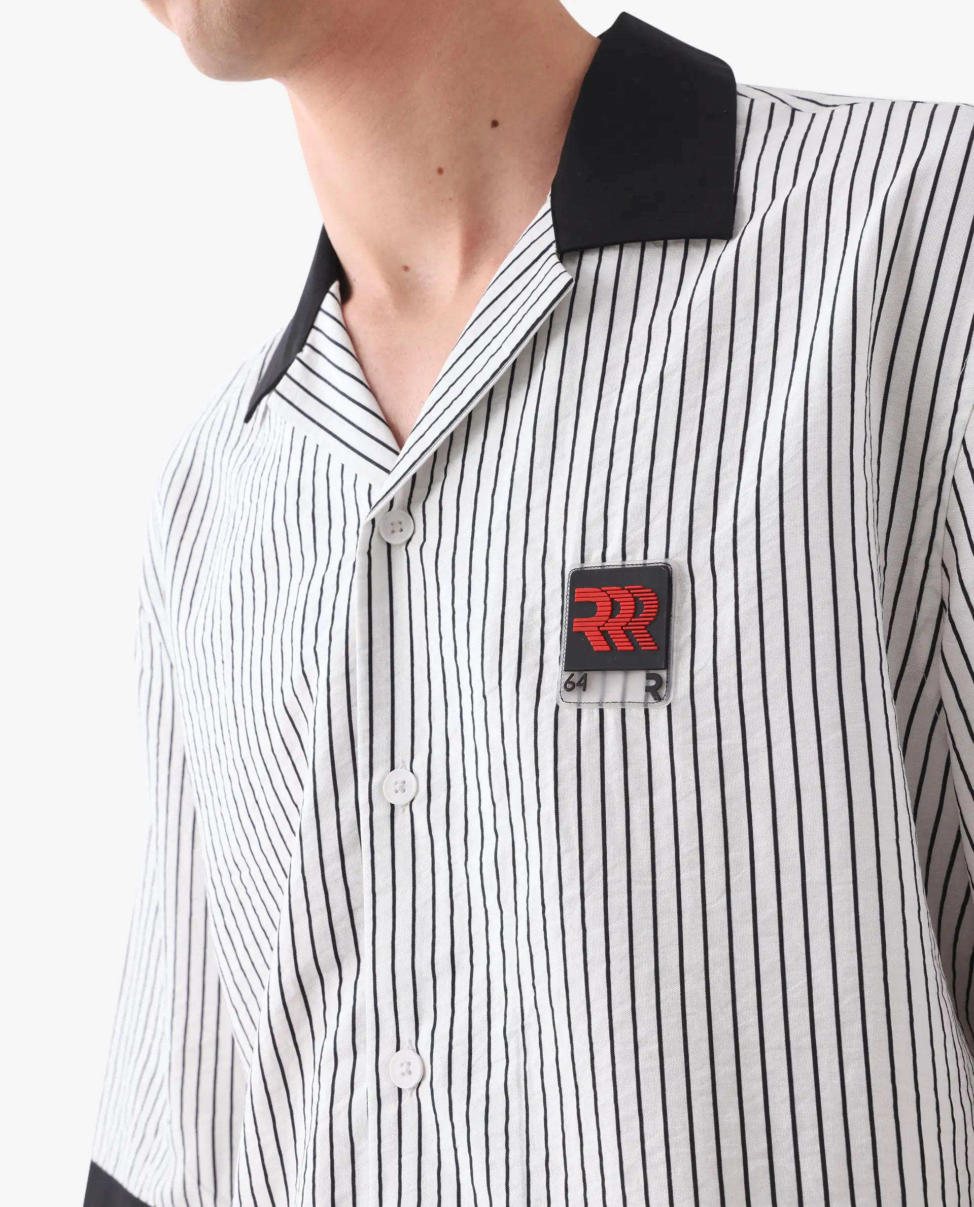 Rare Rabbit Men's Ollie White Viscose Blend Striped Print Boxy Fit Half Sleeve Cuban Collar Shirt - Image 6