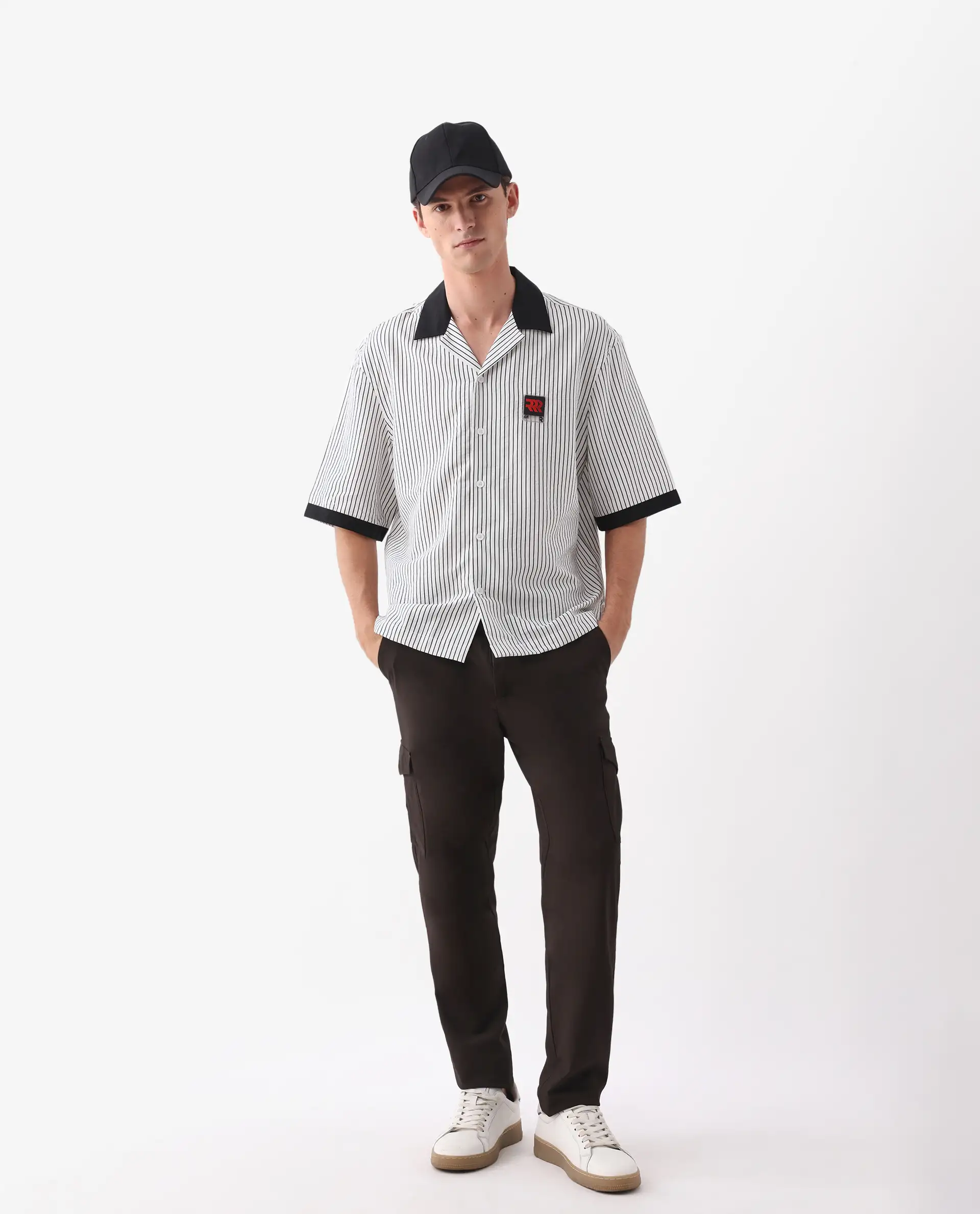 Rare Rabbit Men's Ollie White Viscose Blend Striped Print Boxy Fit Half Sleeve Cuban Collar Shirt - Image 7