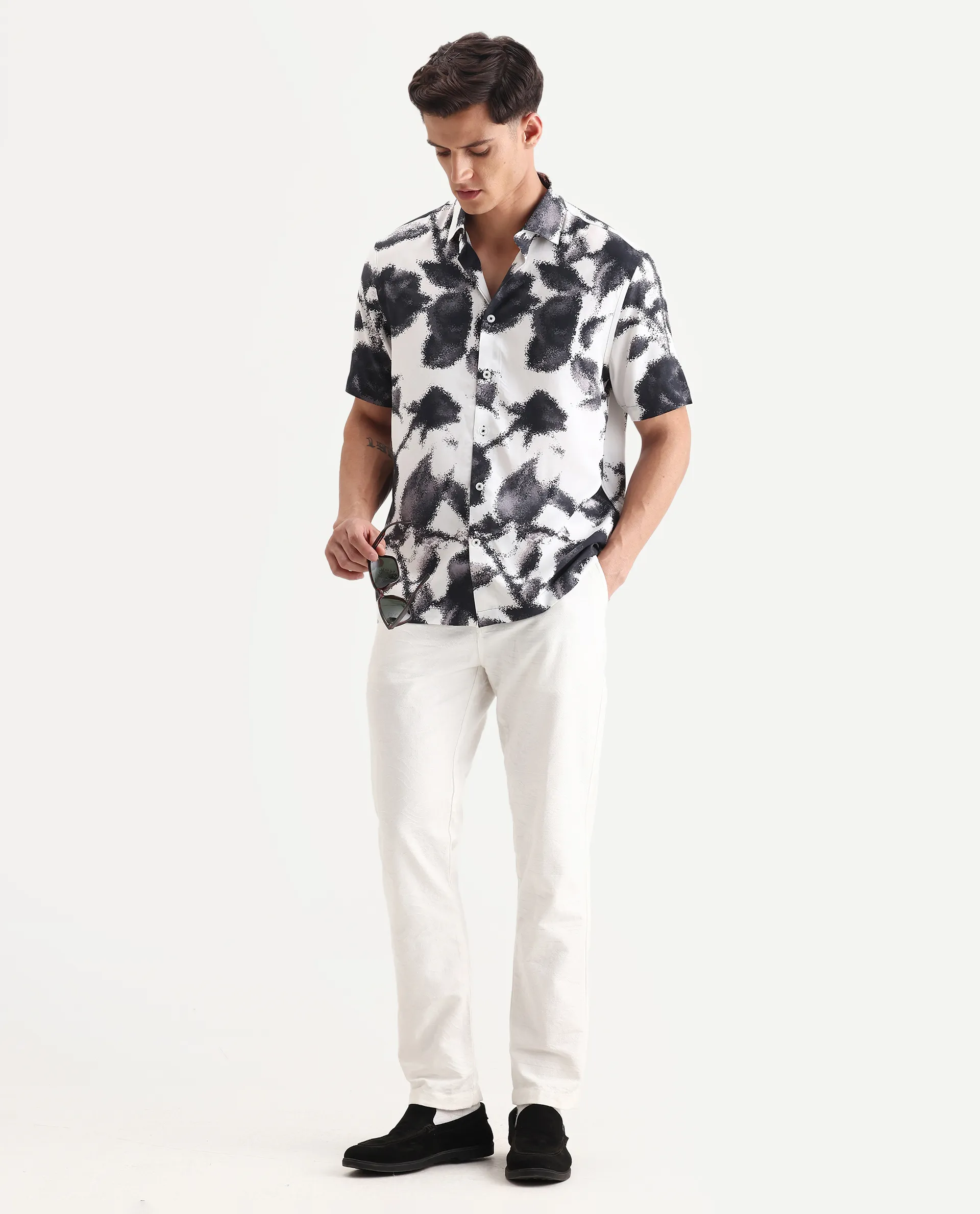 Rare Rabbit Men's Olsa White Viscose Fabric Collared Neck Regular Printed Shirt - Image 2